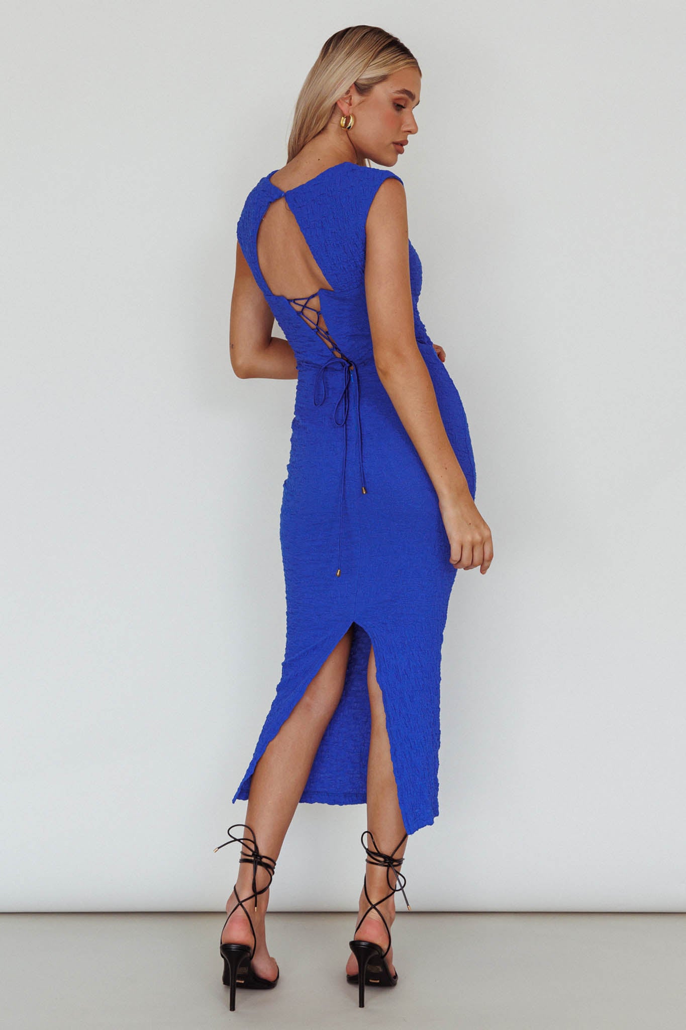 Osaka Lace-Up Back Midi Dress Cobalt by Selfie Leslie Australia