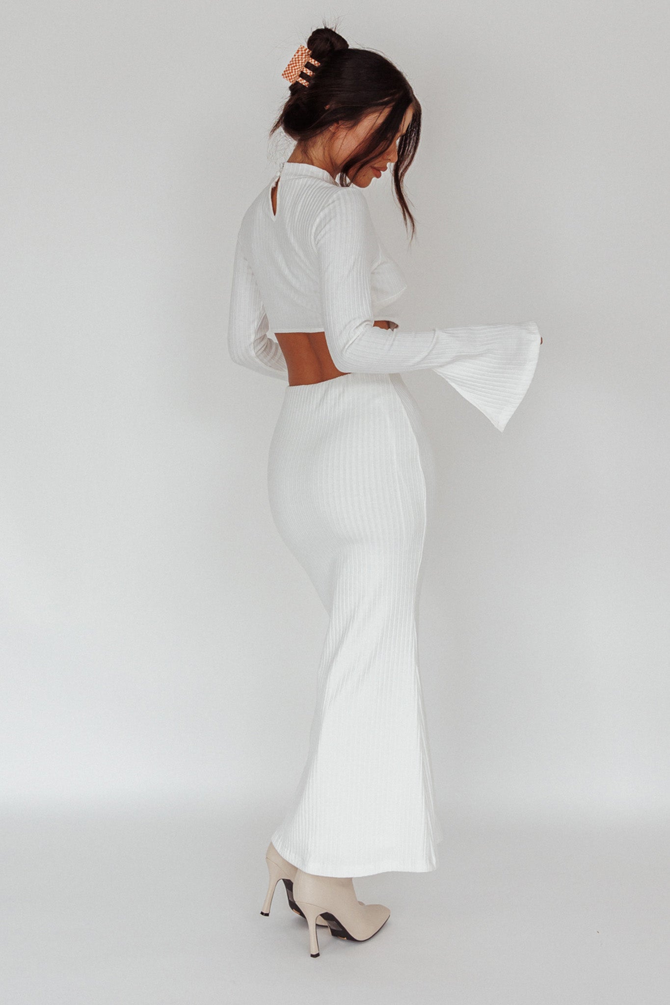 Shianne Long Sleeve Knit Maxi Dress White by Selfie Leslie Australia