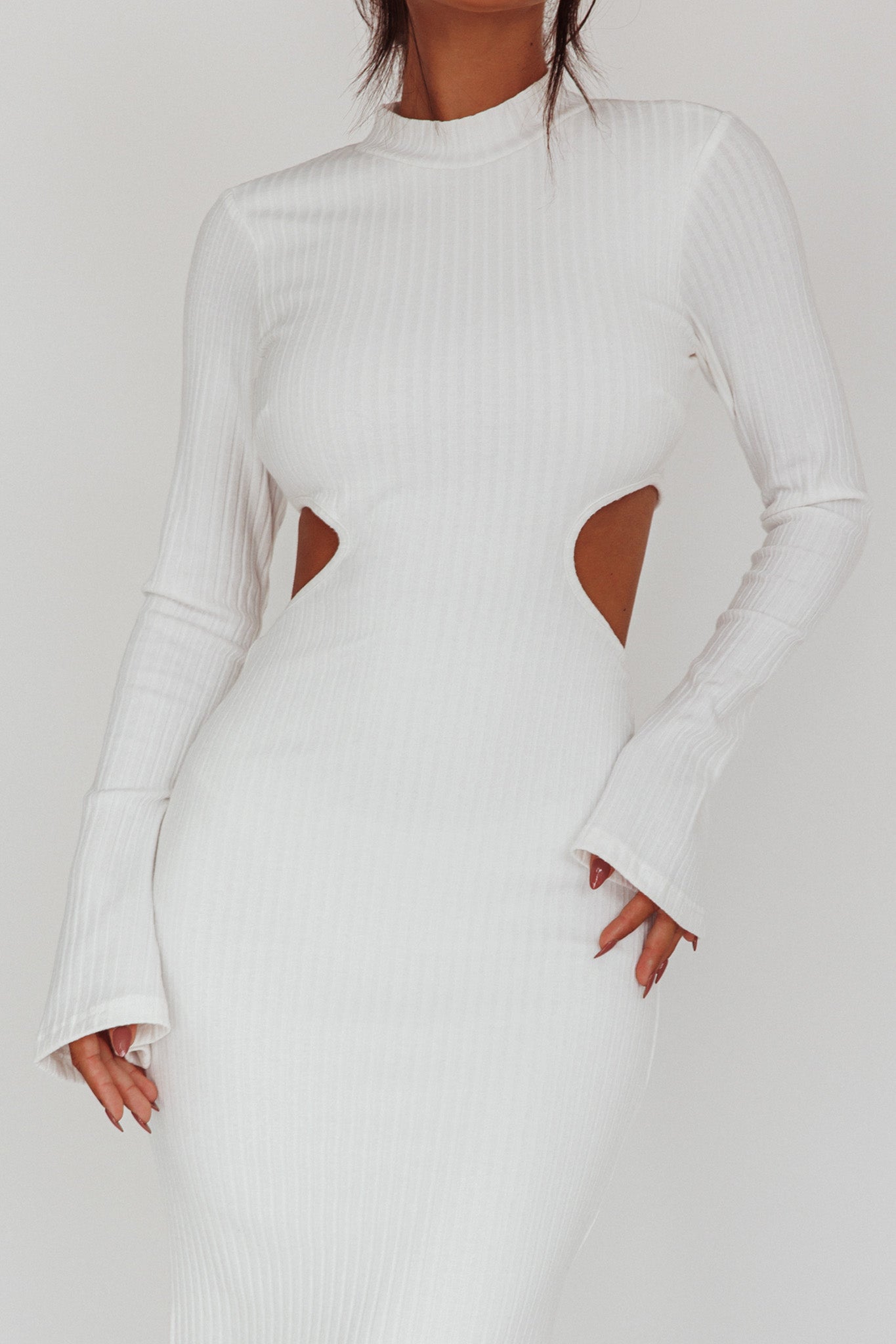 Shianne Long Sleeve Knit Maxi Dress White by Selfie Leslie Australia