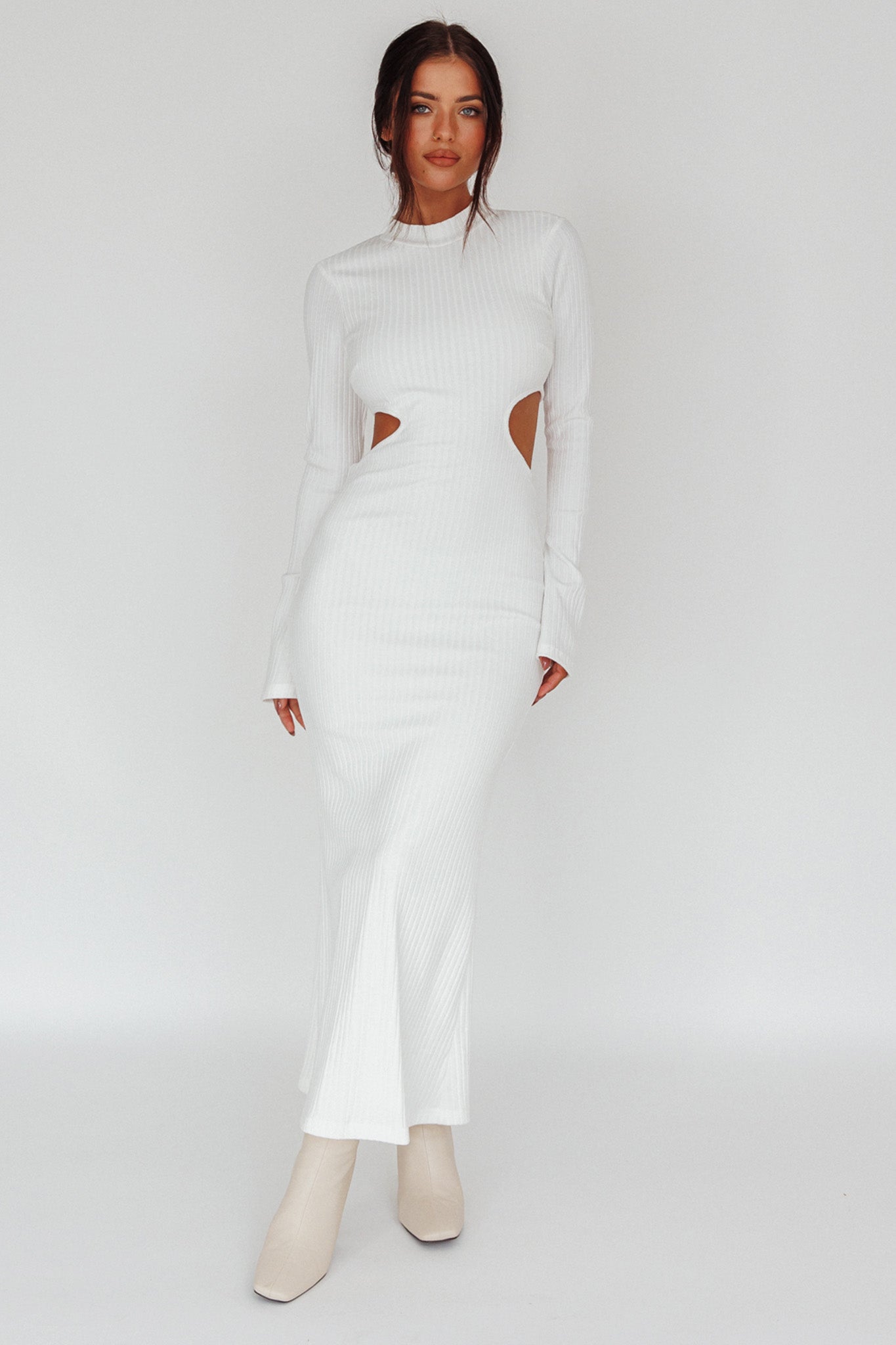 Shianne Long Sleeve Knit Maxi Dress White by Selfie Leslie Australia