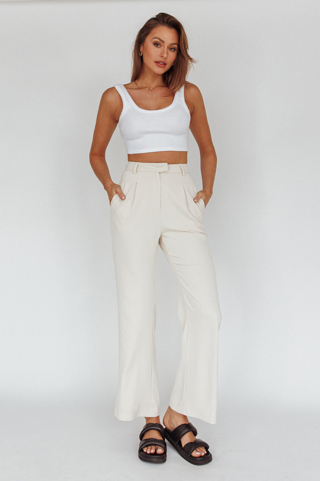 Back To Basics High Waist Pants Stone by Selfie Leslie Australia