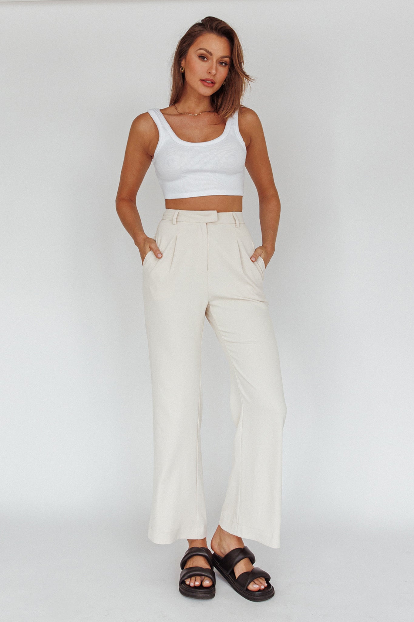 Back To Basics High Waist Pants Stone by Selfie Leslie Australia