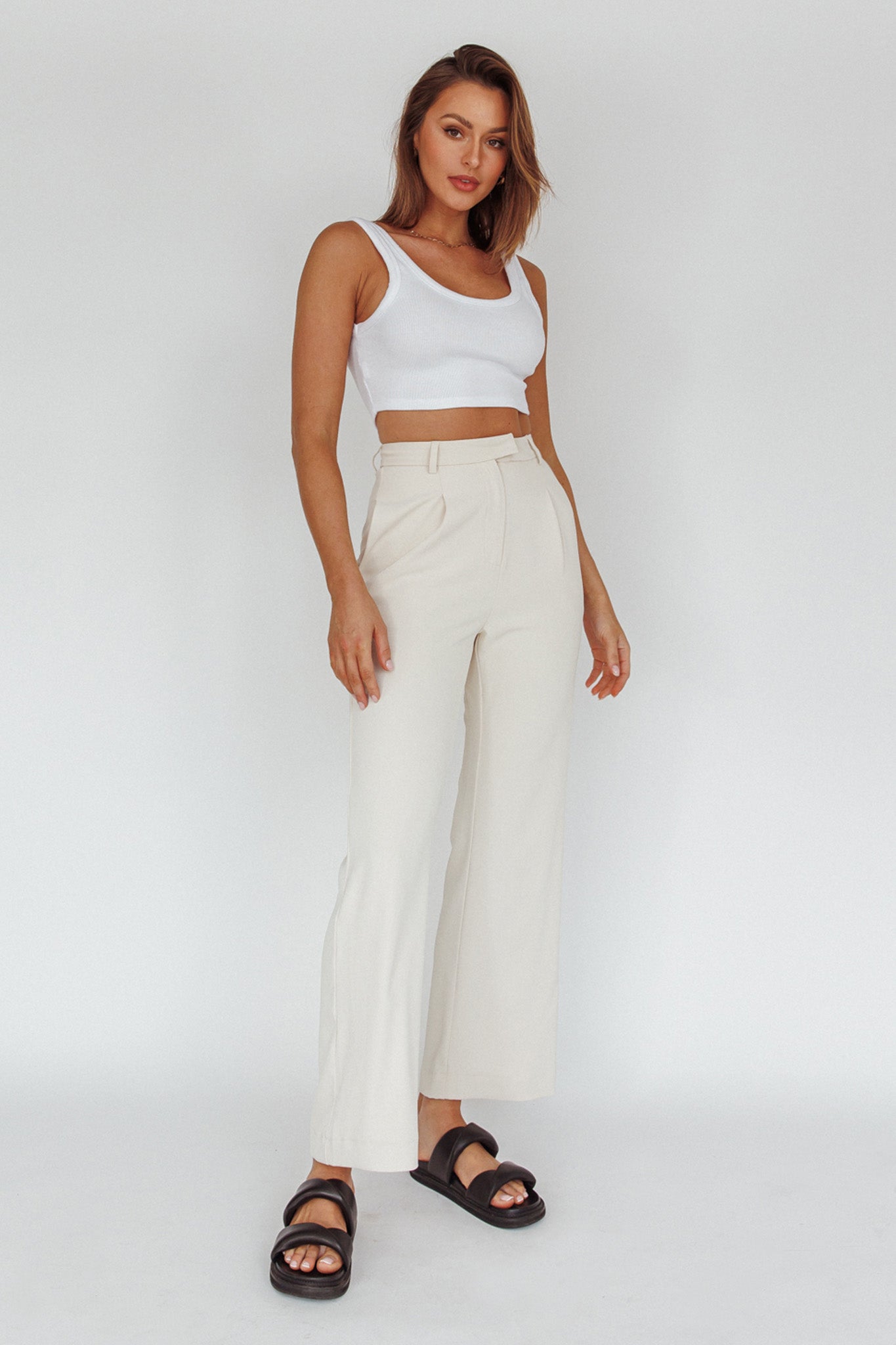 Back To Basics High Waist Pants Stone by Selfie Leslie Australia