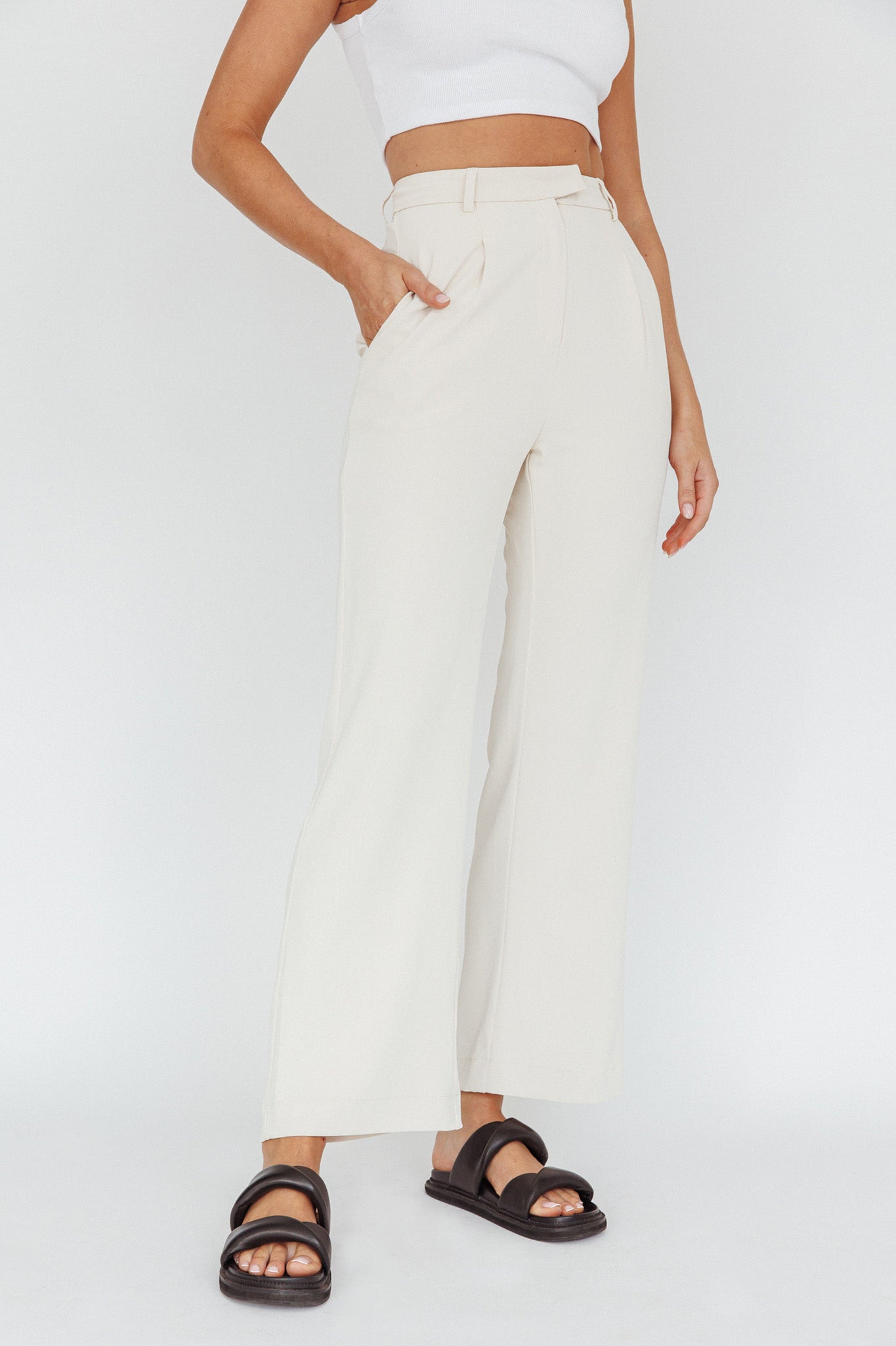Back To Basics High Waist Pants Stone by Selfie Leslie Australia