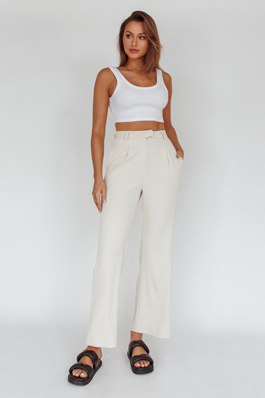 Back To Basics High Waist Pants Stone by Selfie Leslie Australia
