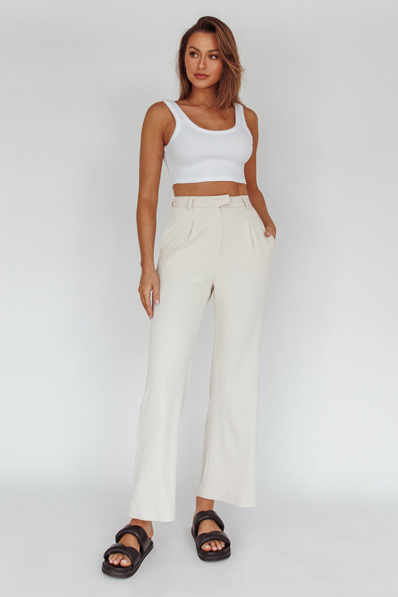 Back To Basics High Waist Pants Stone by Selfie Leslie Australia
