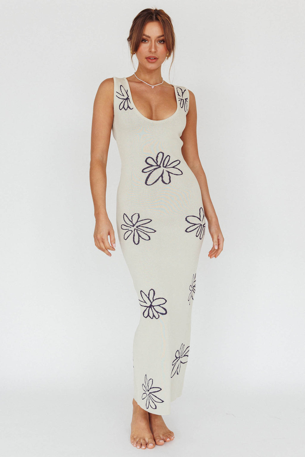 Sunland Knit Maxi Dress Flower Cream by Selfie Leslie Australia