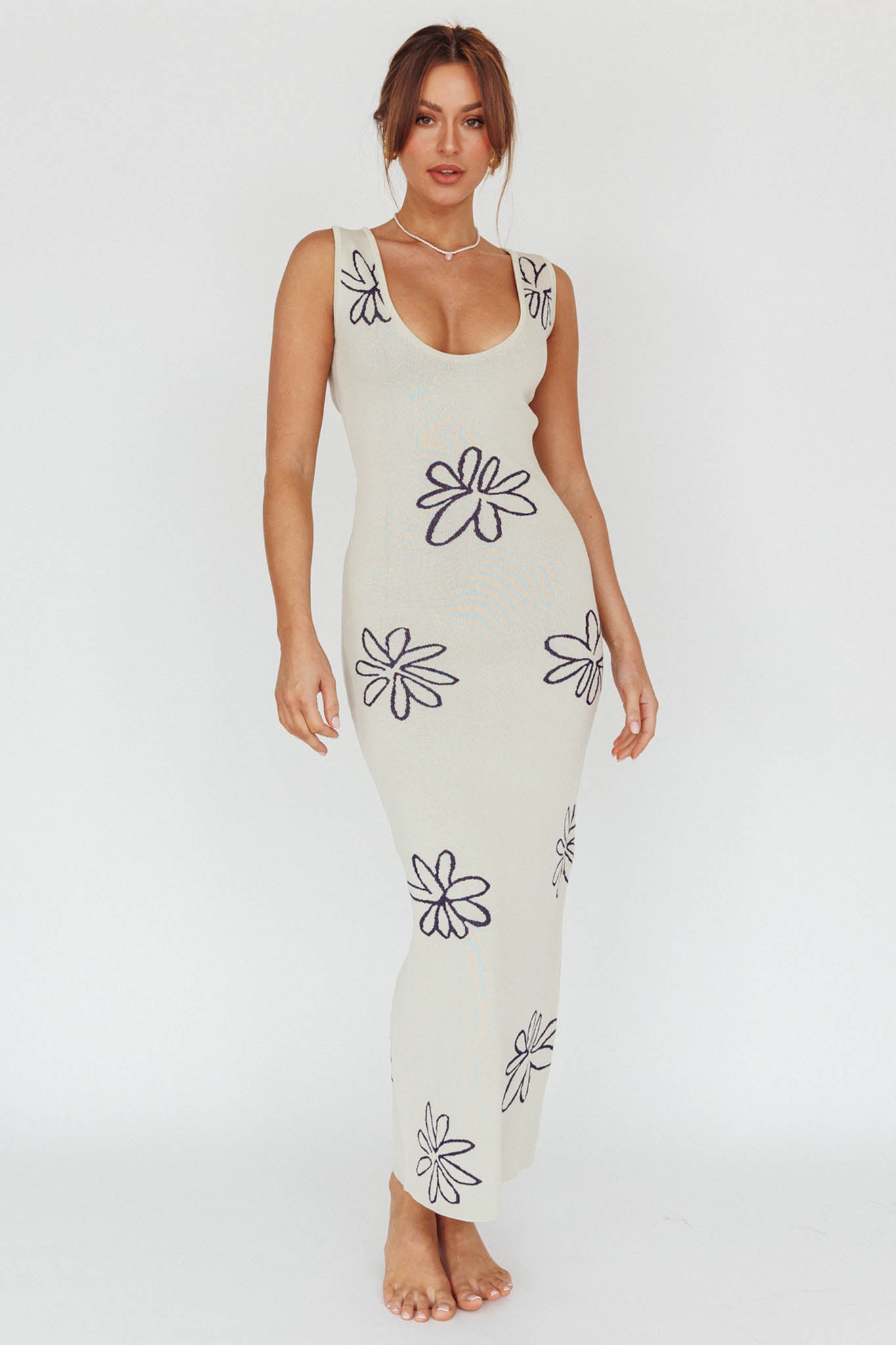 Sunland Knit Maxi Dress Flower Cream by Selfie Leslie Australia