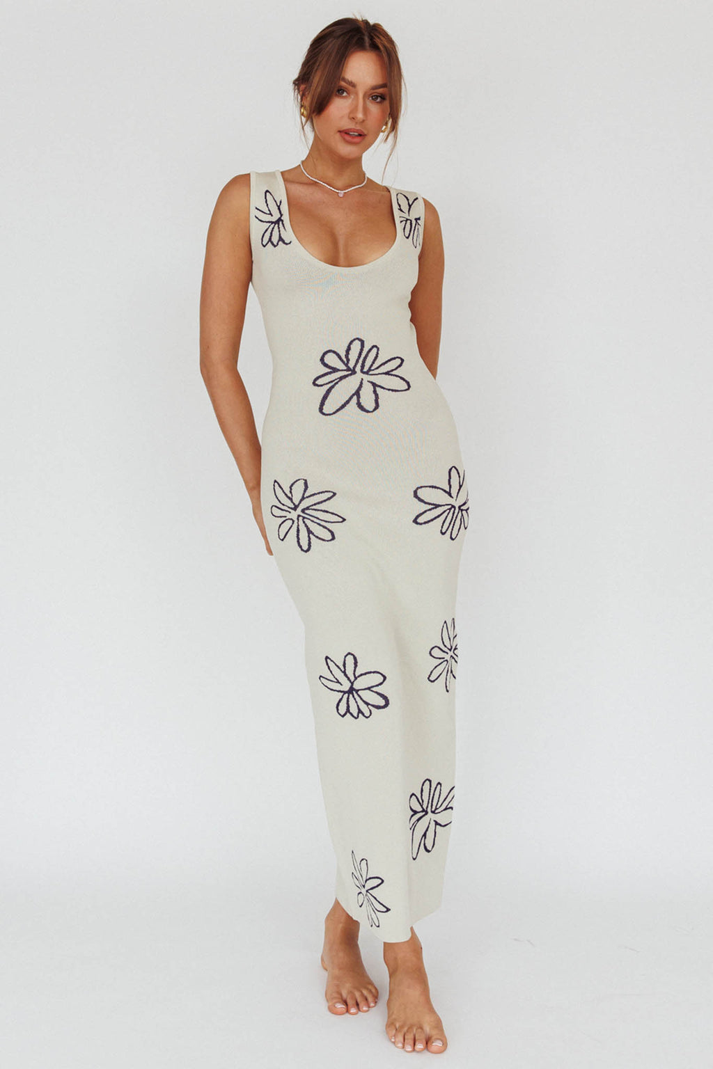 Sunland Knit Maxi Dress Flower Cream by Selfie Leslie Australia