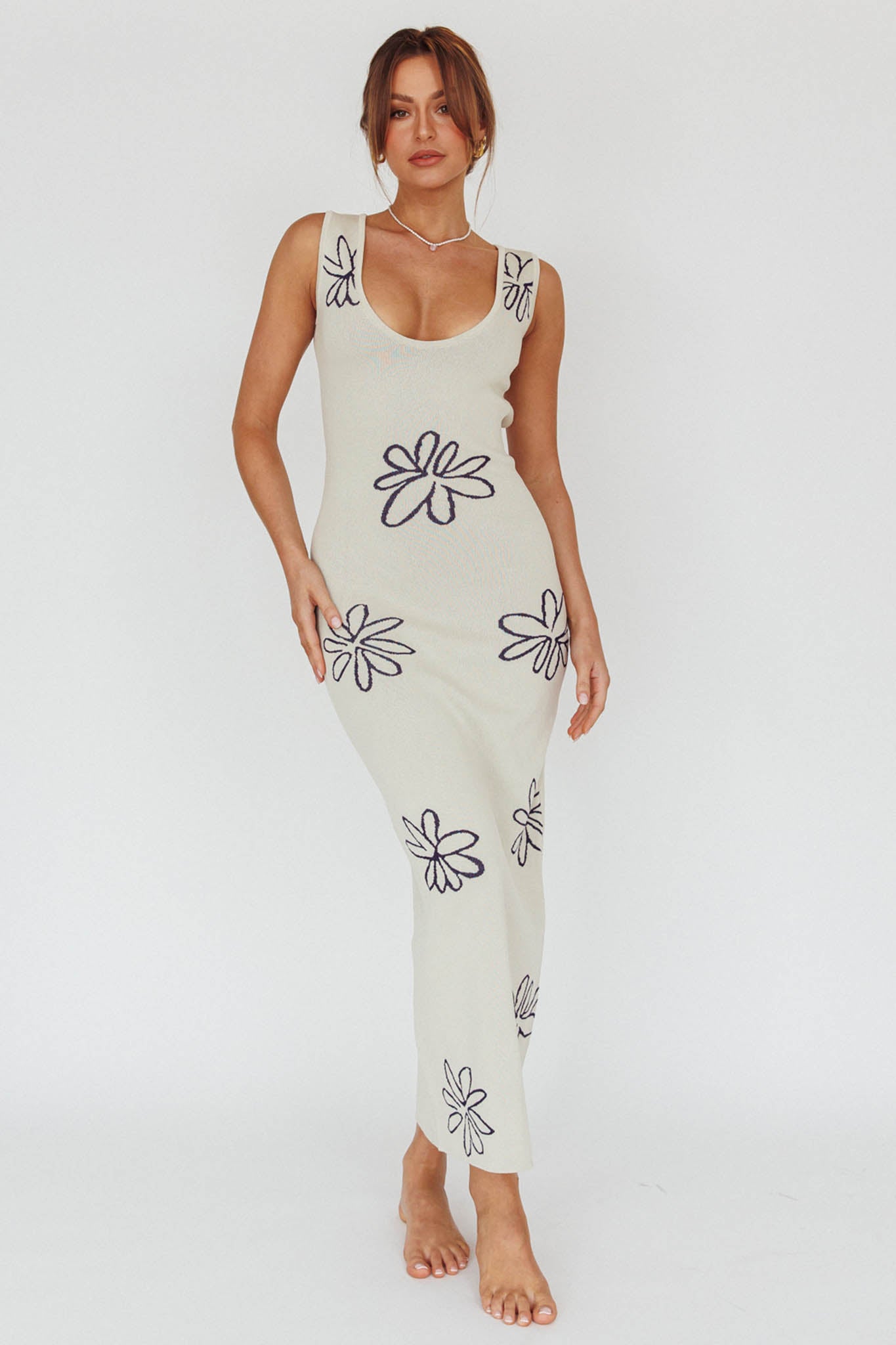 Sunland Knit Maxi Dress Flower Cream by Selfie Leslie Australia