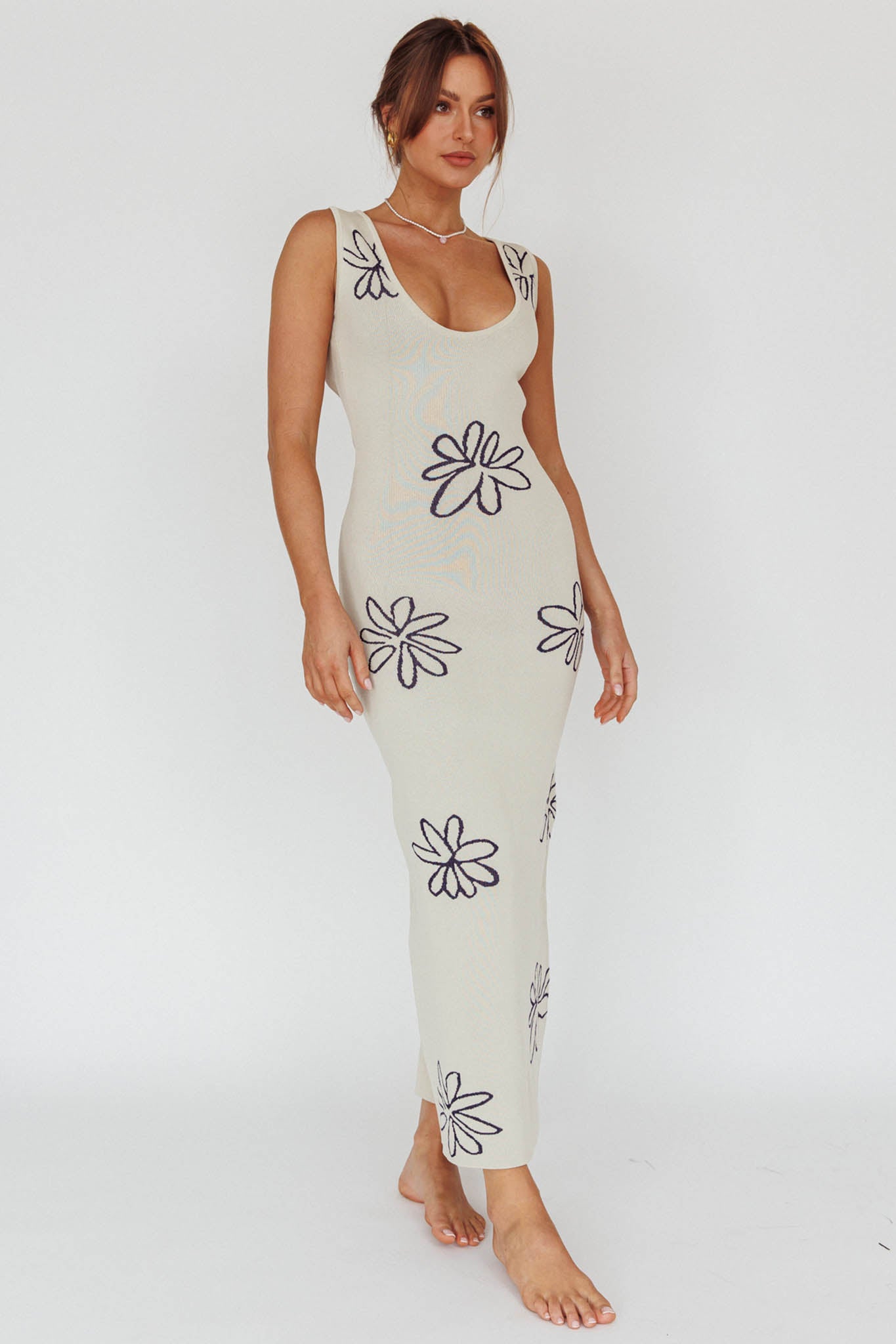 Sunland Knit Maxi Dress Flower Cream by Selfie Leslie Australia