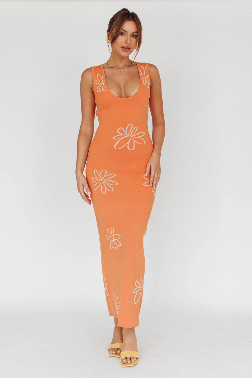 Sunland Knit Maxi Dress Flower Tangerine by Selfie Leslie Australia