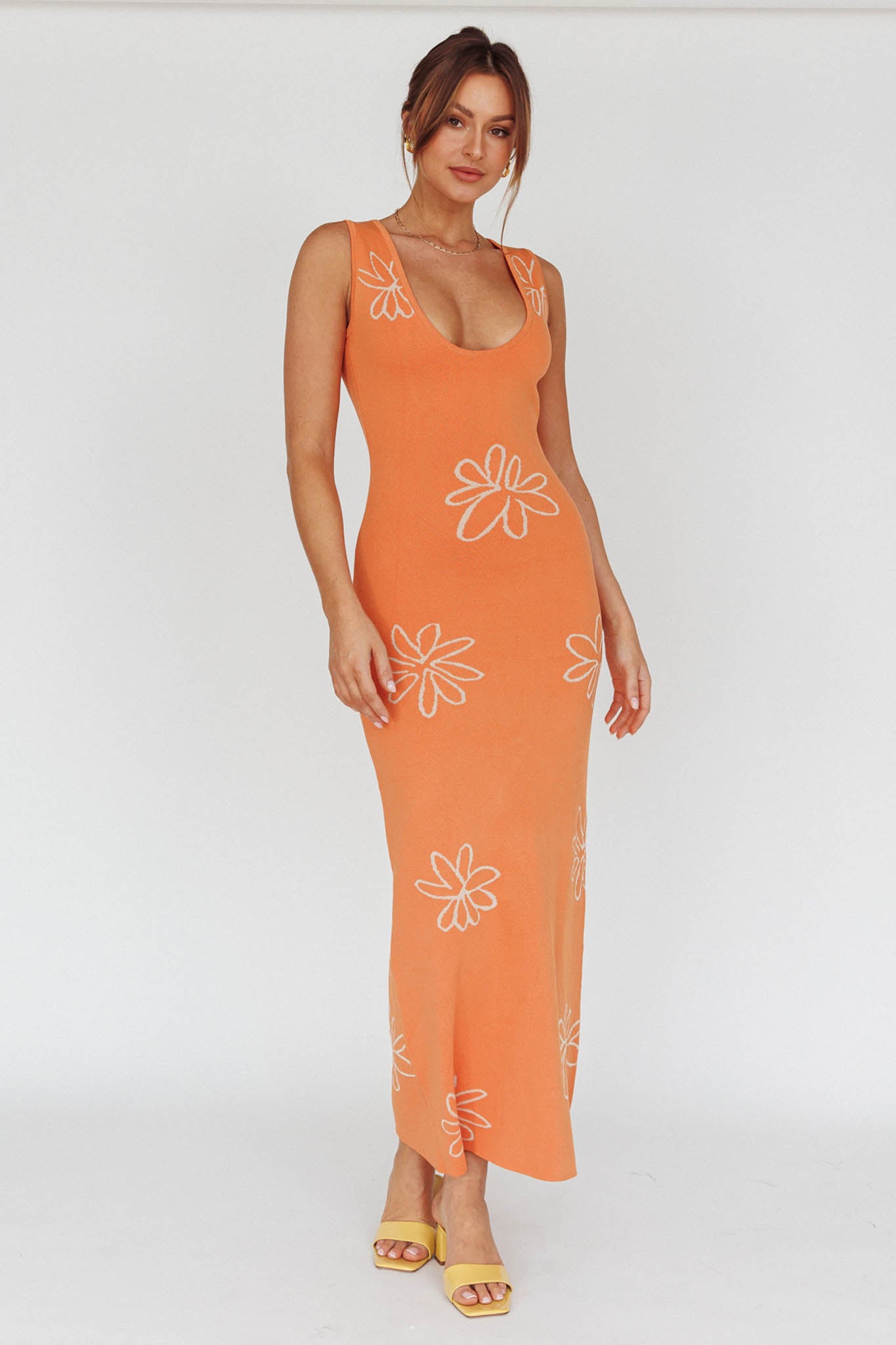 Sunland Knit Maxi Dress Flower Tangerine by Selfie Leslie Australia