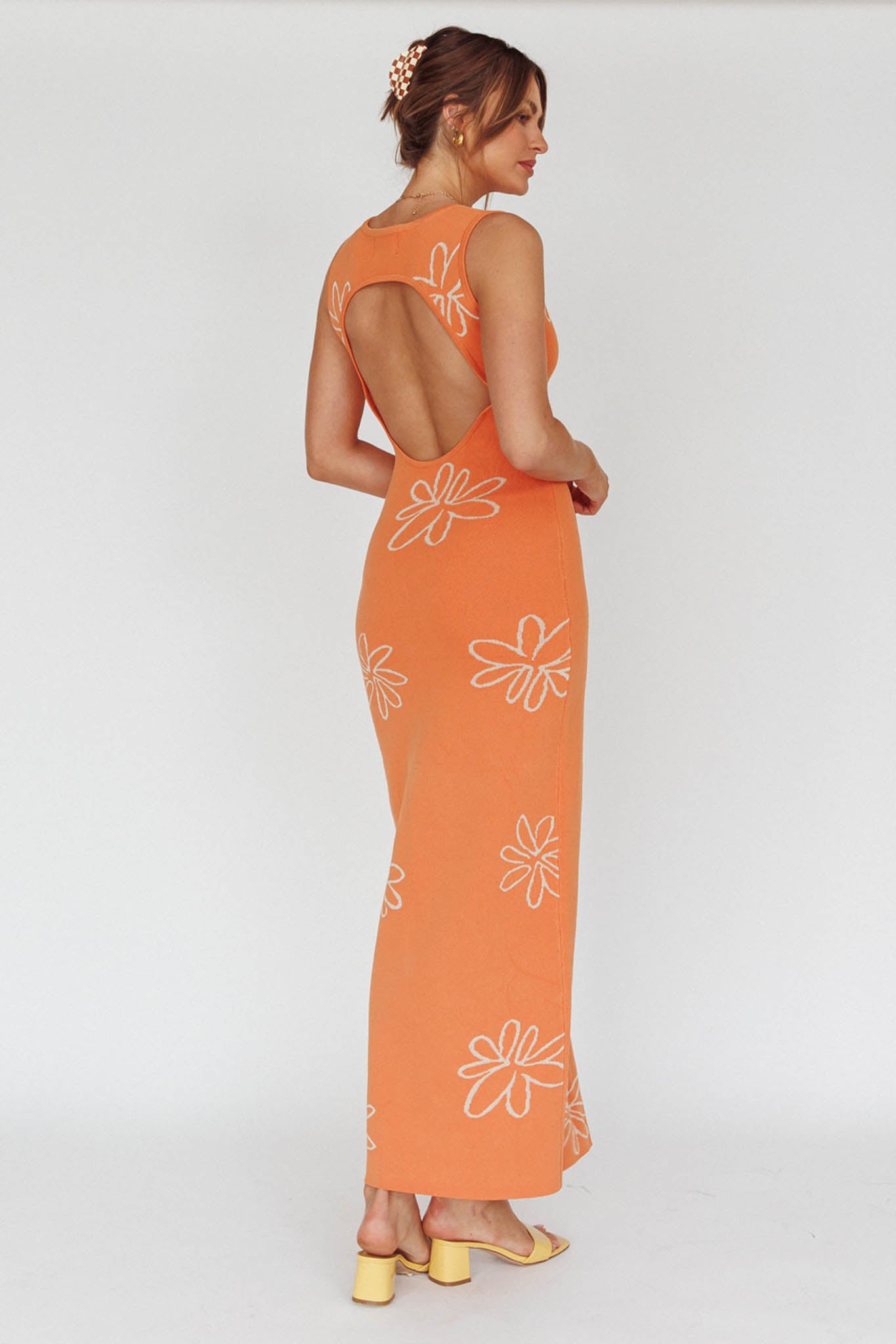 Sunland Knit Maxi Dress Flower Tangerine by Selfie Leslie Australia
