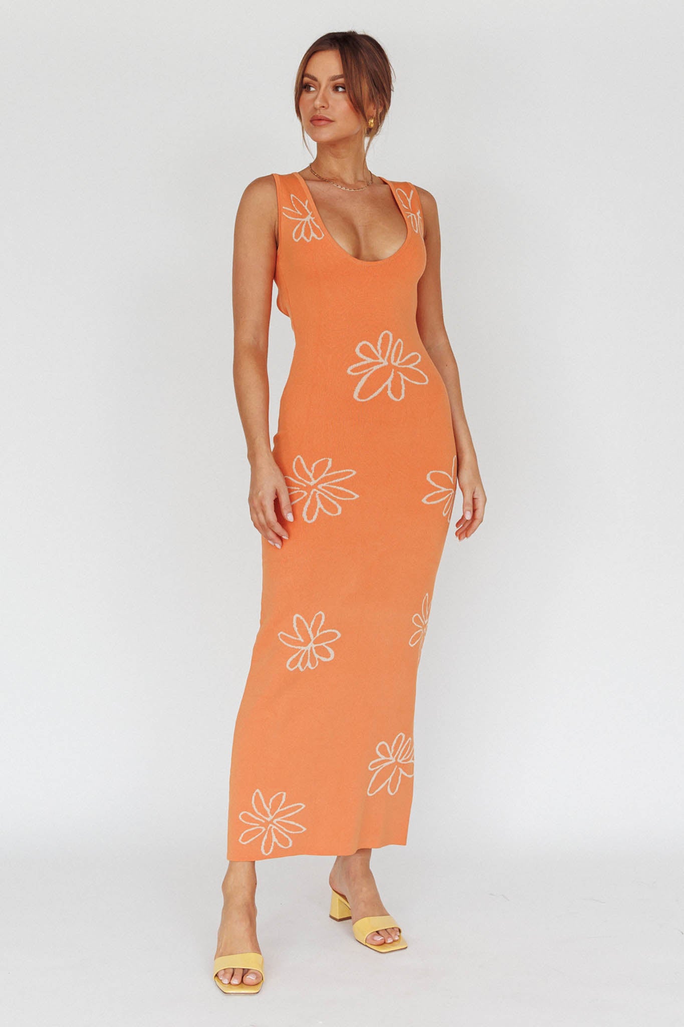 Sunland Knit Maxi Dress Flower Tangerine by Selfie Leslie Australia