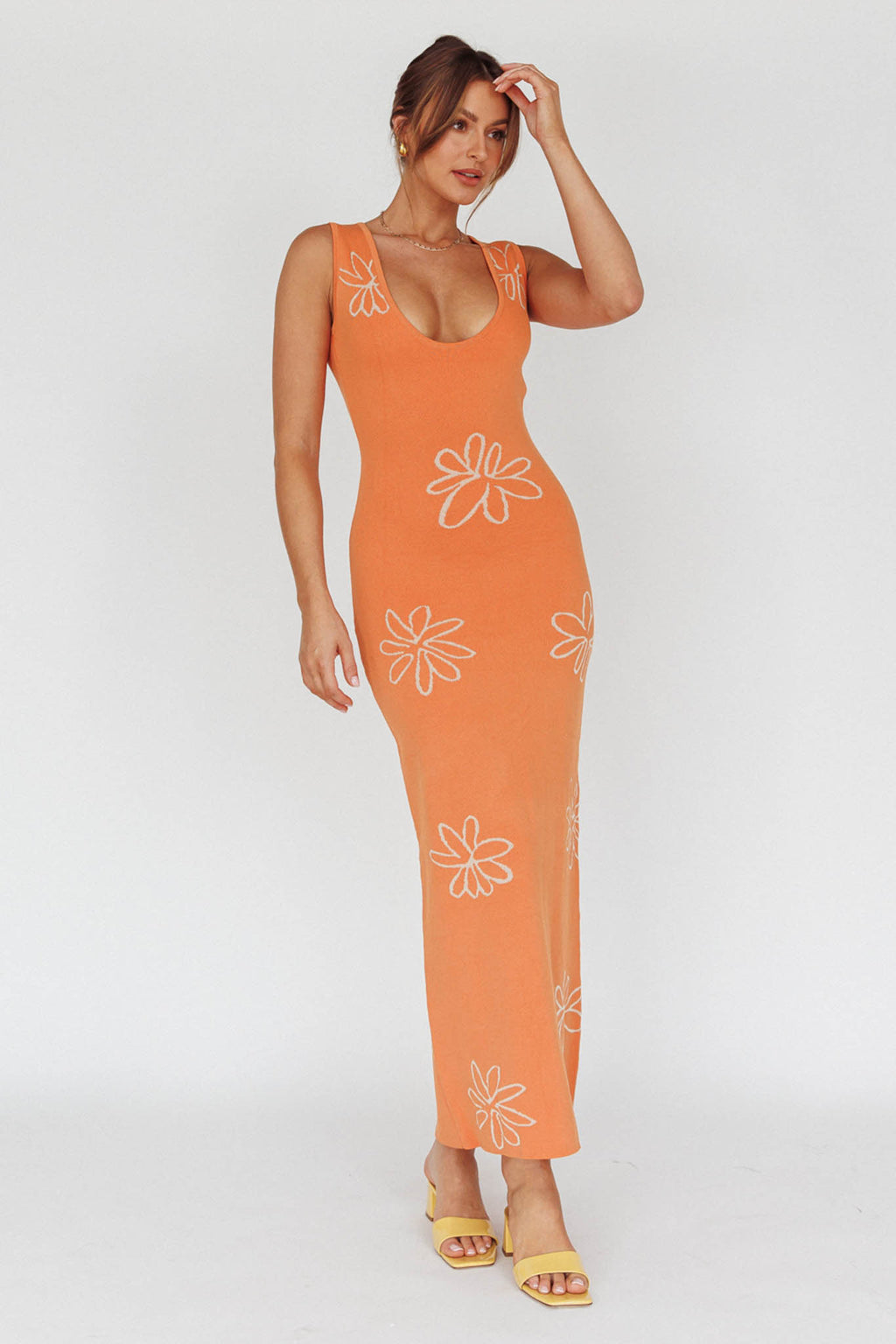 Sunland Knit Maxi Dress Flower Tangerine by Selfie Leslie Australia