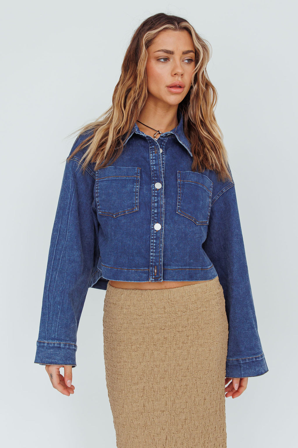 Fair Game Button-Up Jacket Dark Blue by Selfie Leslie Australia