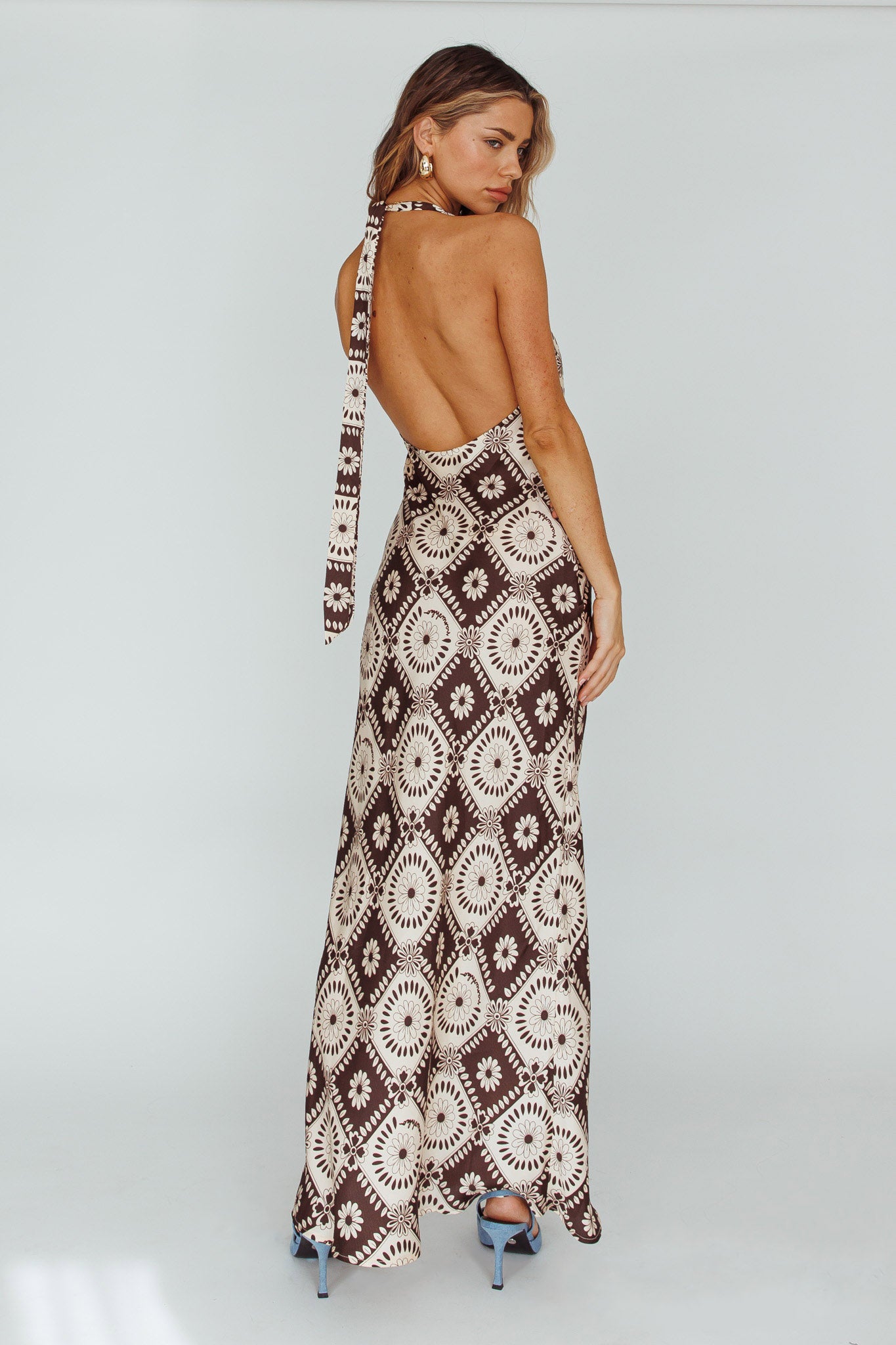 Lavara Halterneck Midi Dress Floral Chocolate by Selfie Leslie Australia