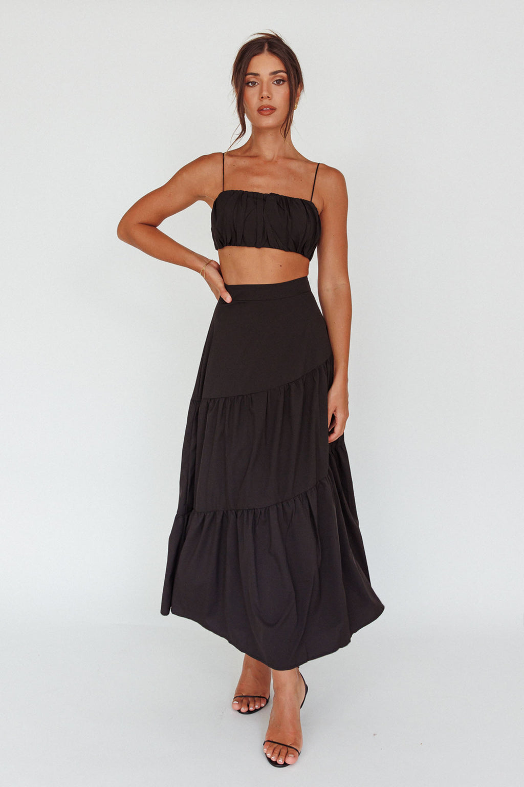 Bondi Waist Tie Maxi Skirt Black by Selfie Leslie Australia