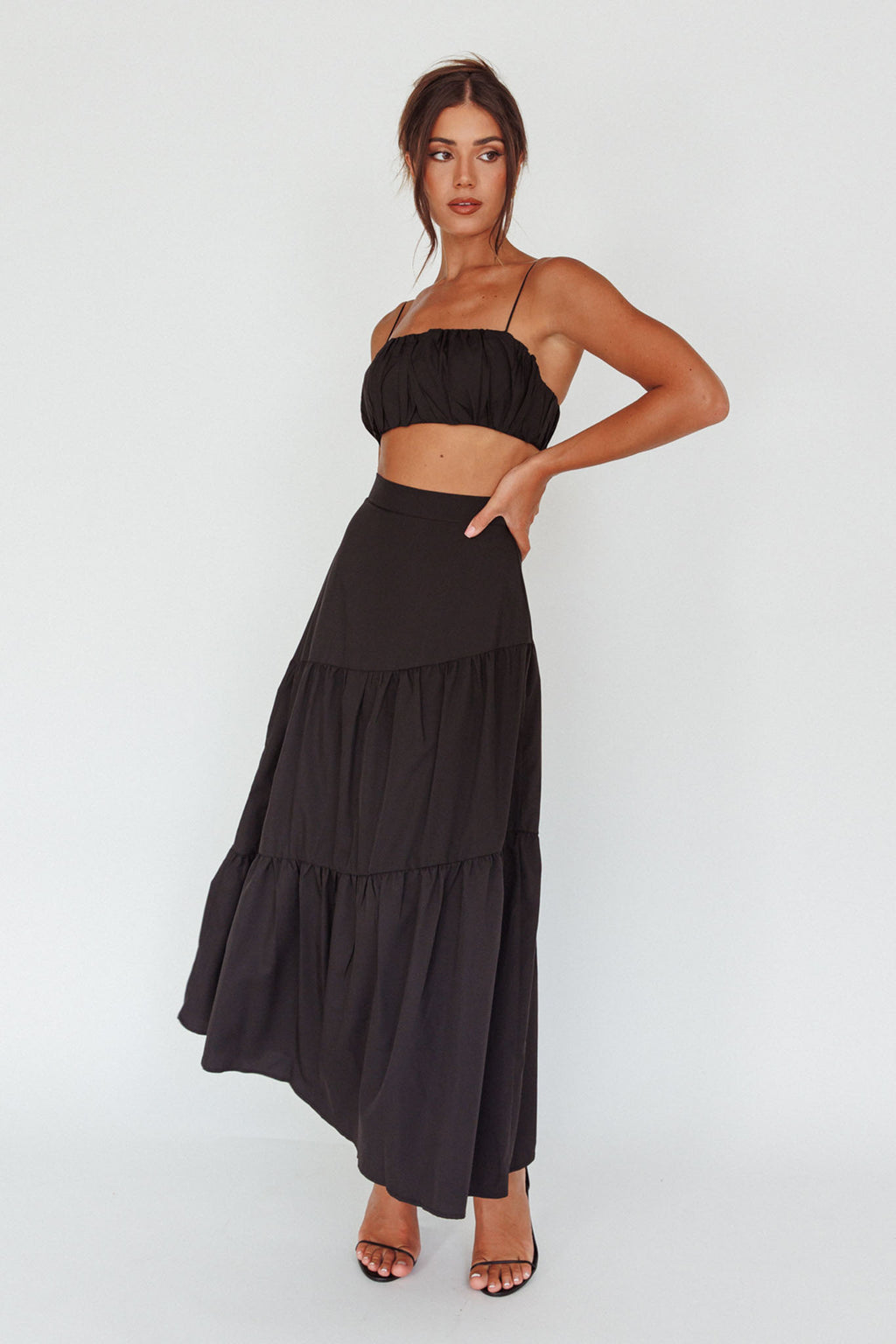 Bondi Waist Tie Maxi Skirt Black by Selfie Leslie Australia