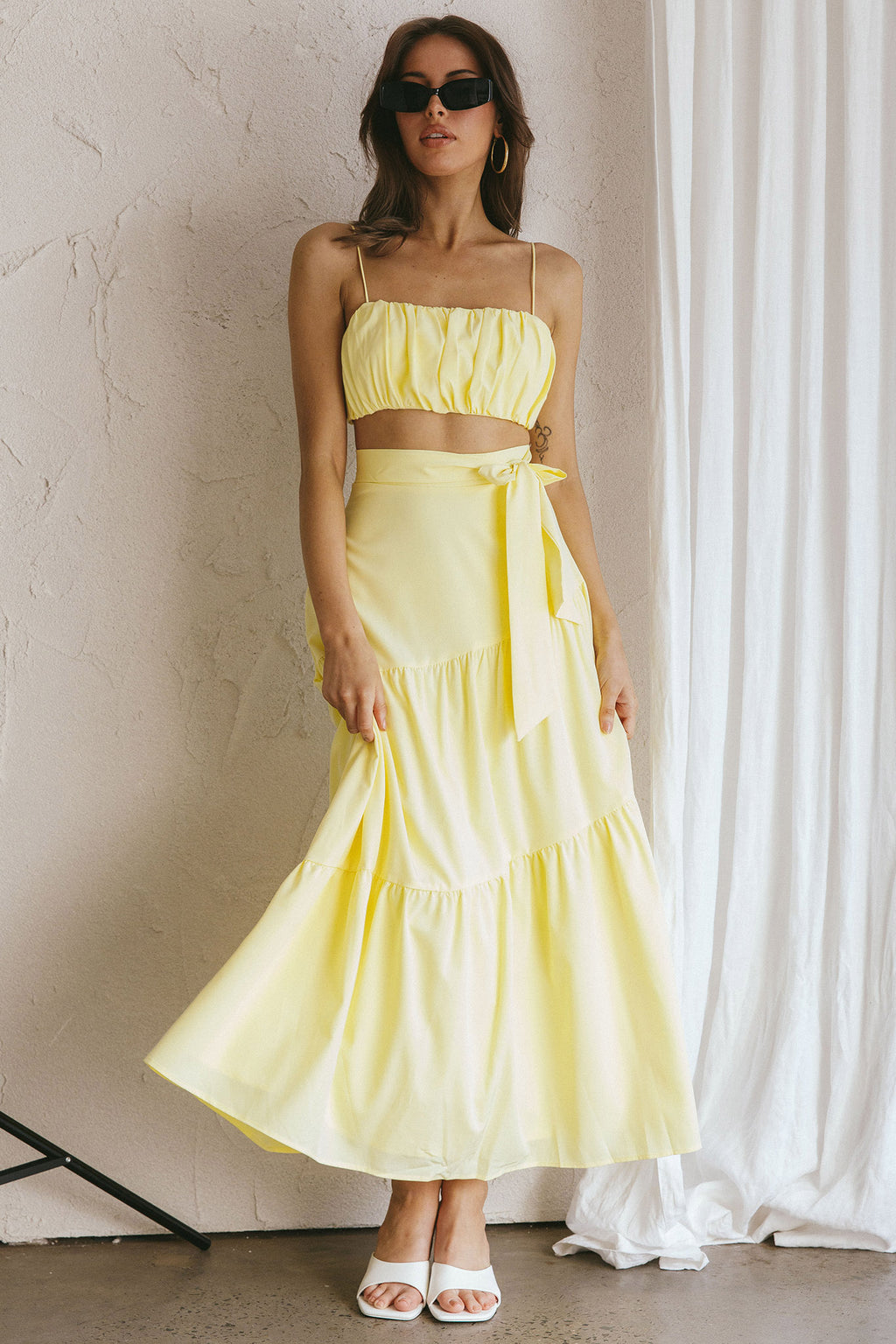 Bondi Waist Tie Maxi Skirt Lemon by Selfie Leslie Australia