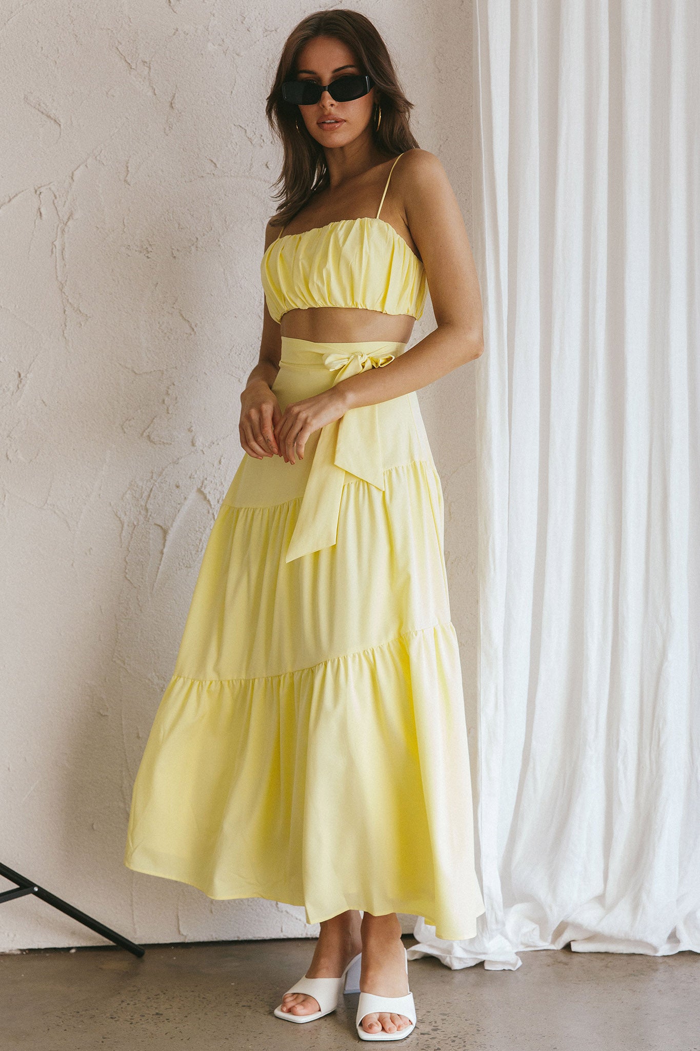 Bondi Waist Tie Maxi Skirt Lemon by Selfie Leslie Australia