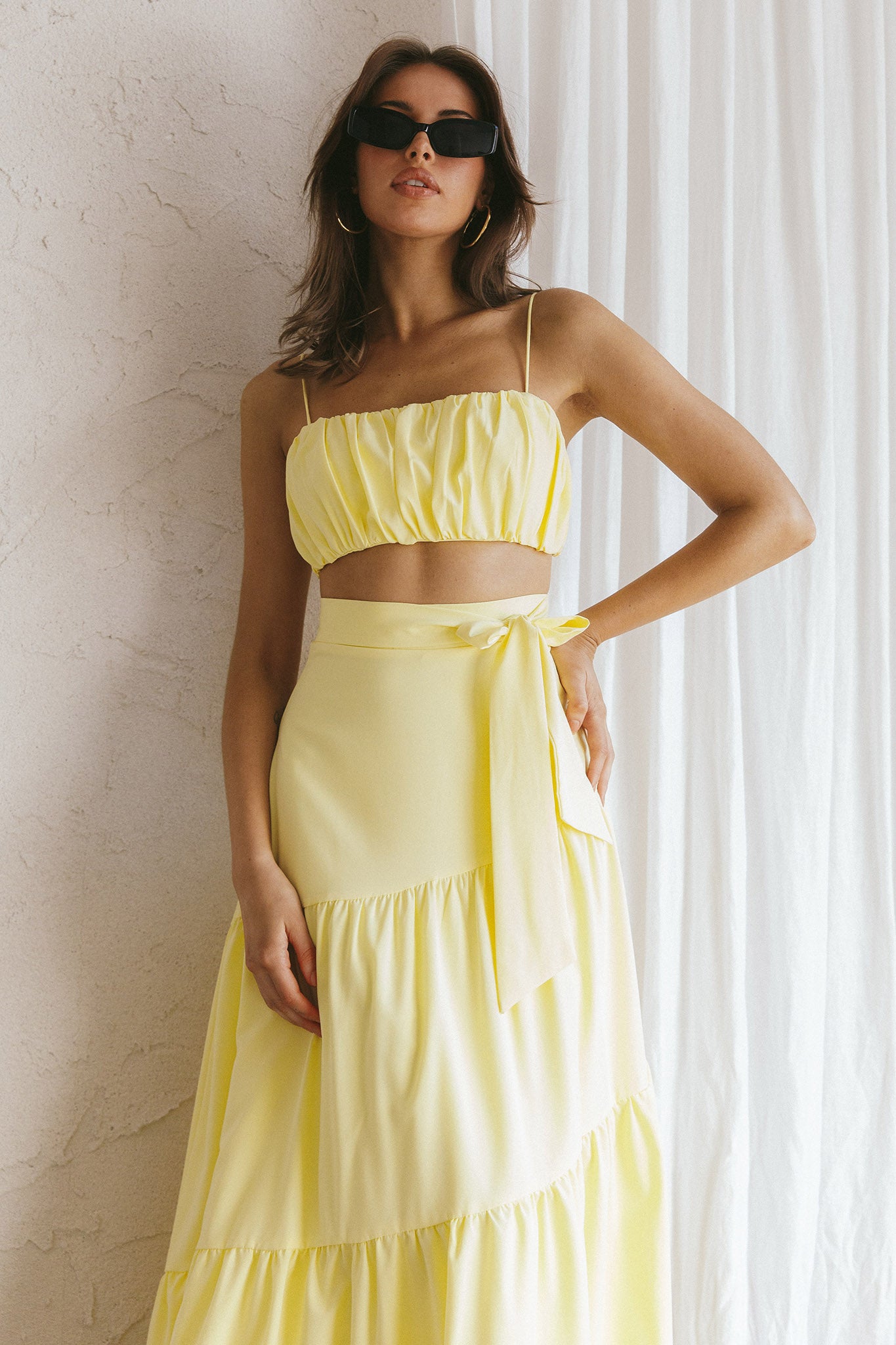 Bondi Waist Tie Maxi Skirt Lemon by Selfie Leslie Australia