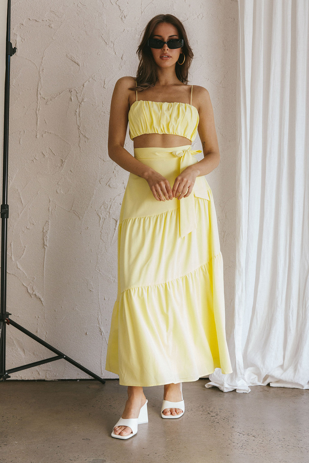 Bondi Waist Tie Maxi Skirt Lemon by Selfie Leslie Australia