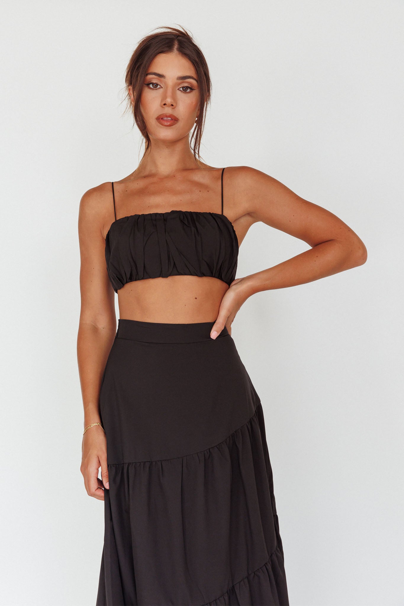 Bondi Gathered Crop Top Black by Selfie Leslie Australia