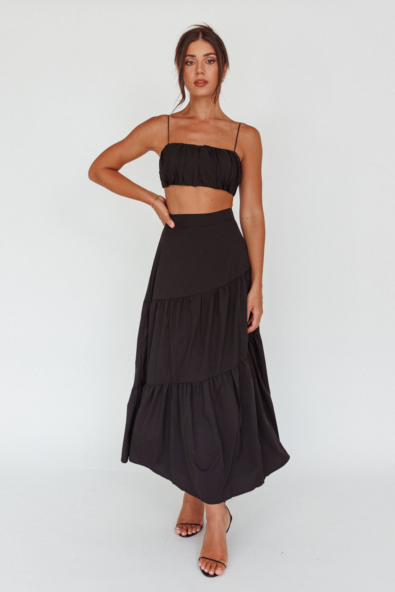 Bondi Gathered Crop Top Black by Selfie Leslie Australia