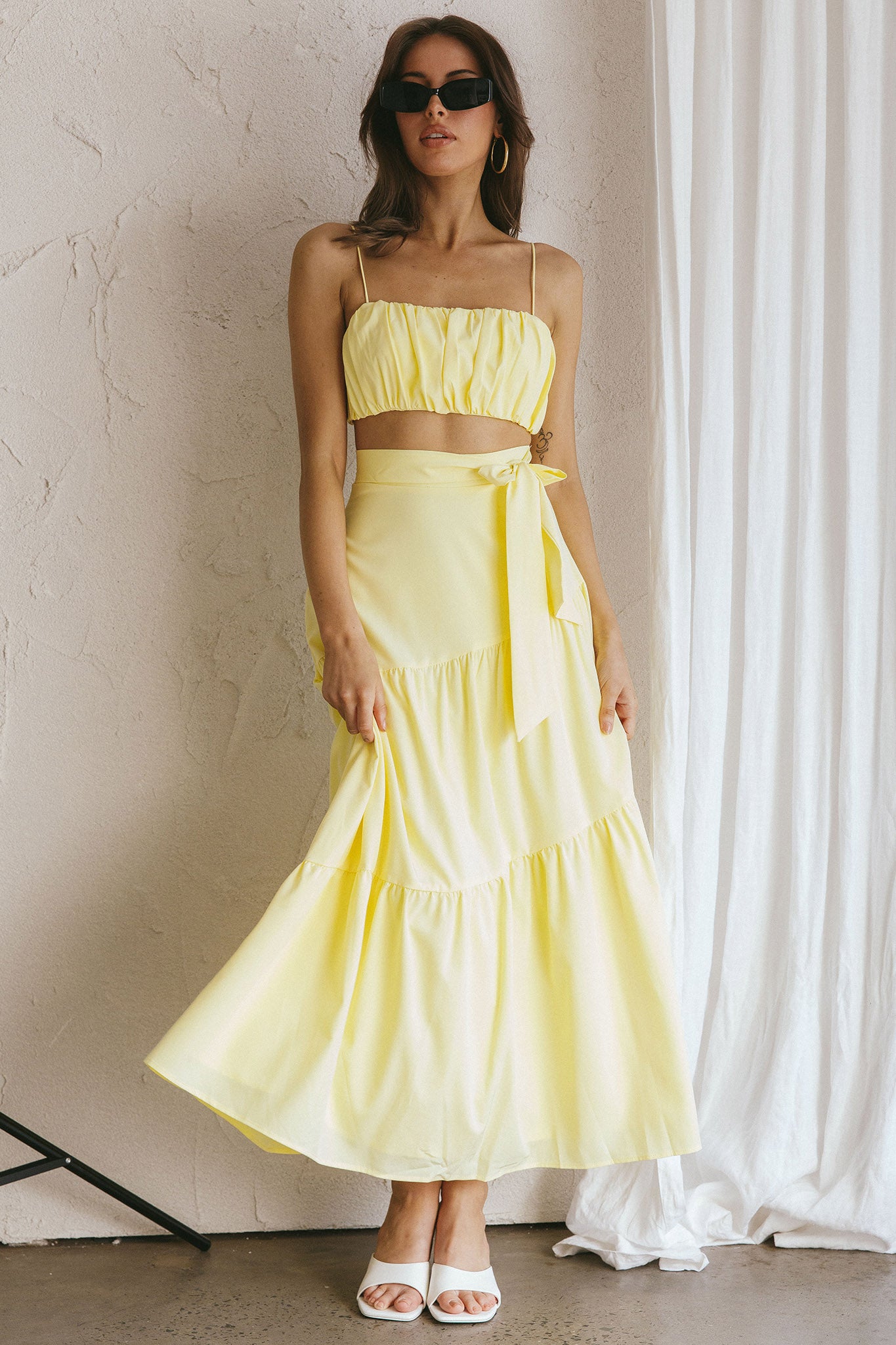 Bondi Gathered Crop Top Lemon by Selfie Leslie Australia