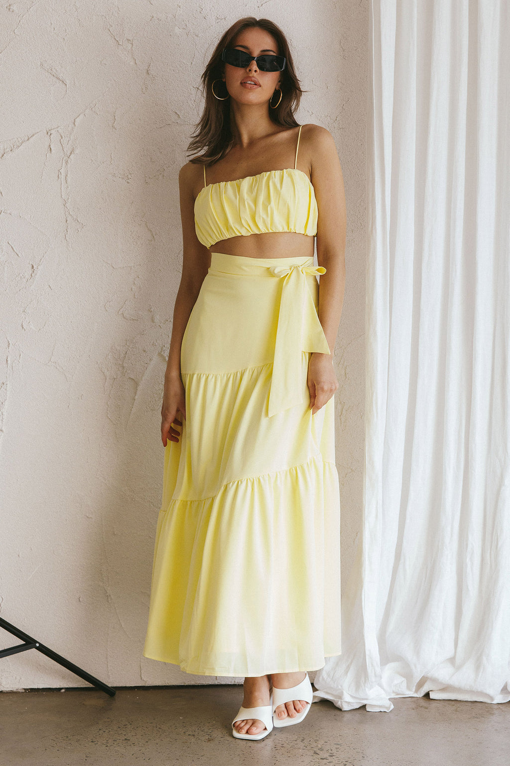 Bondi Gathered Crop Top Lemon by Selfie Leslie Australia