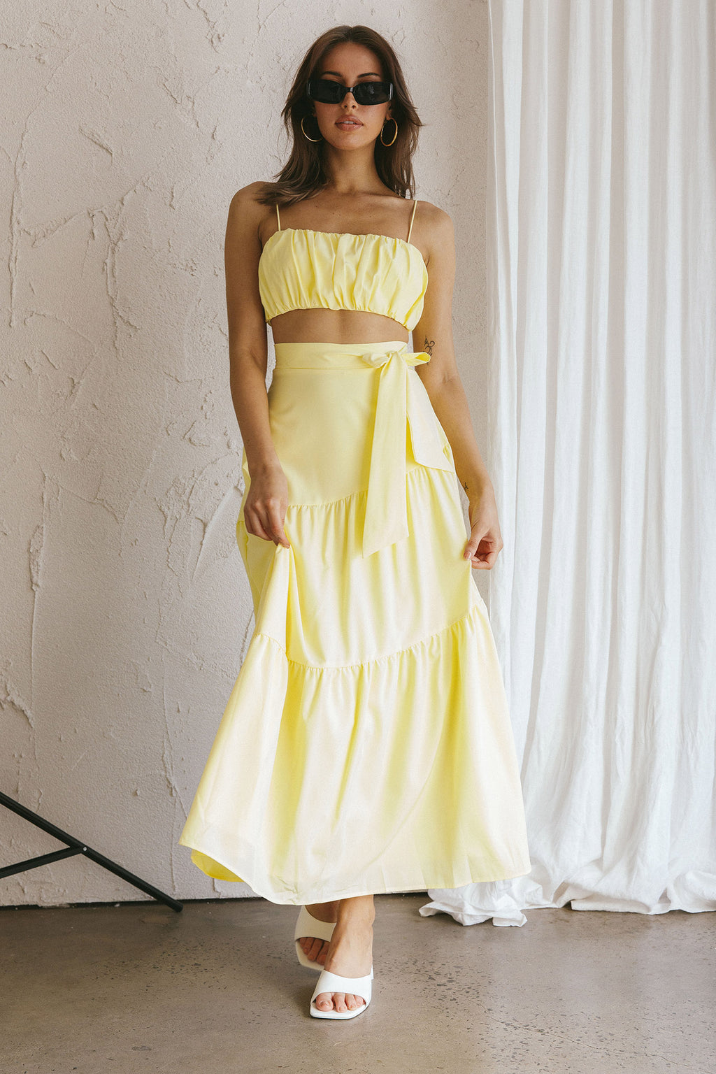 Bondi Gathered Crop Top Lemon by Selfie Leslie Australia