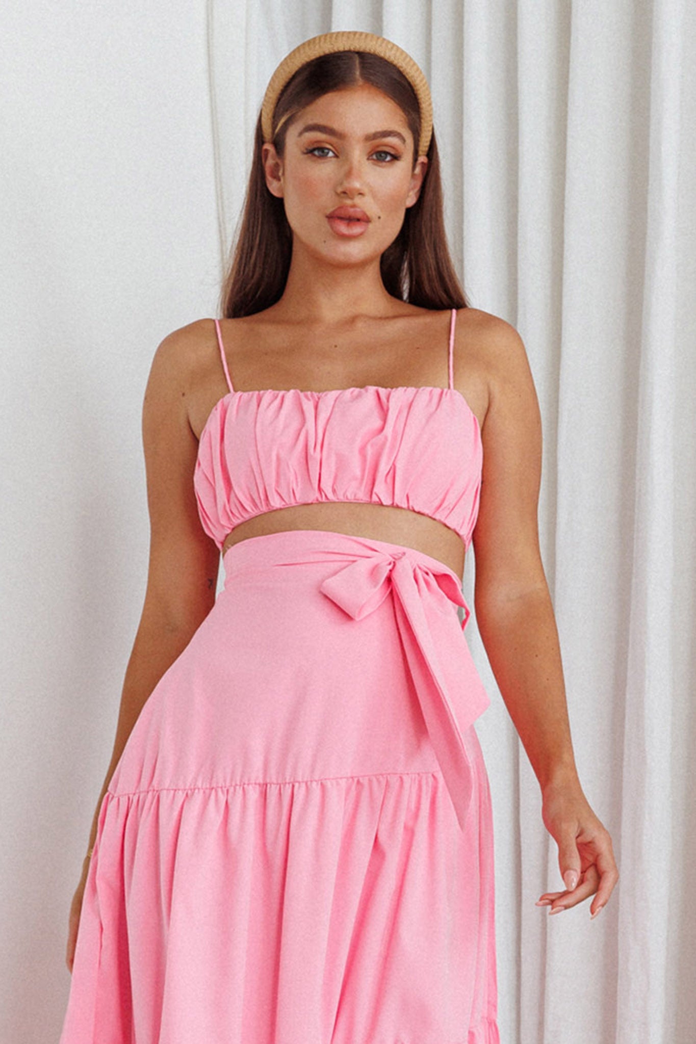 Bondi Gathered Crop Top Pink by Selfie Leslie Australia