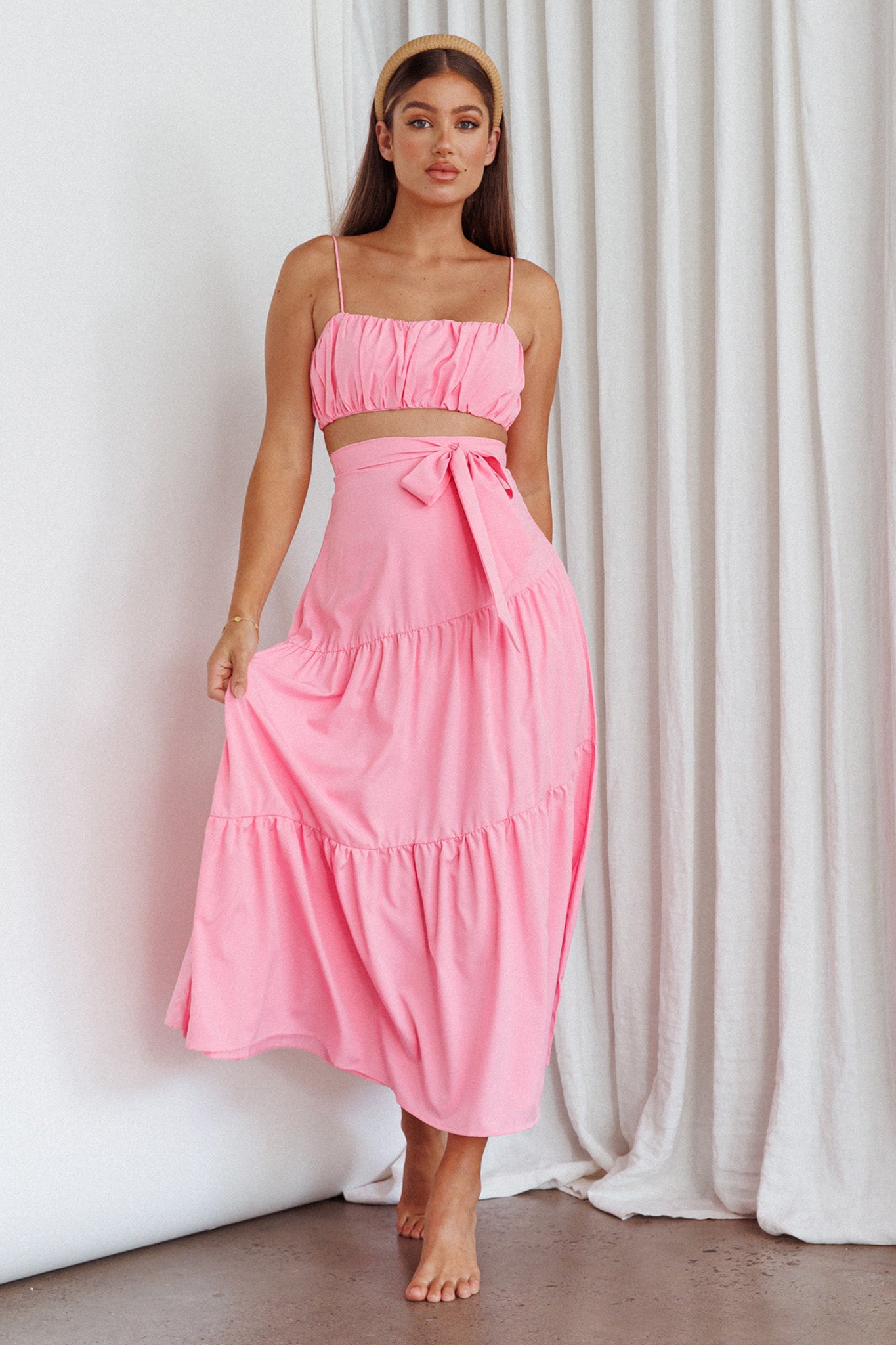 Bondi Gathered Crop Top Pink by Selfie Leslie Australia