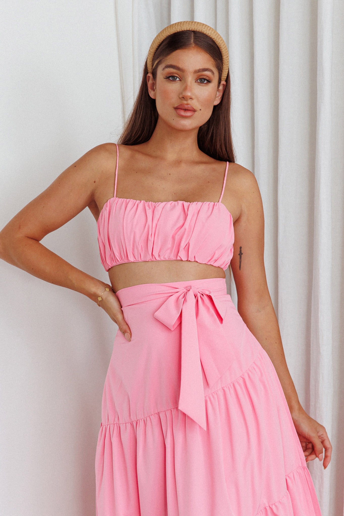Bondi Gathered Crop Top Pink by Selfie Leslie Australia