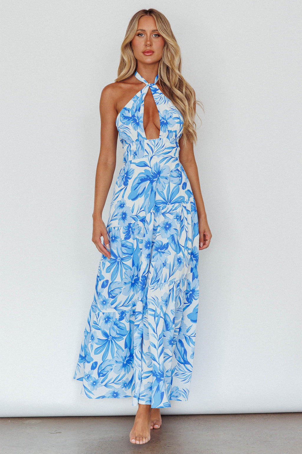 Bondi Keyhole Bust Maxi Dress Floral Blue by Selfie Leslie Australia