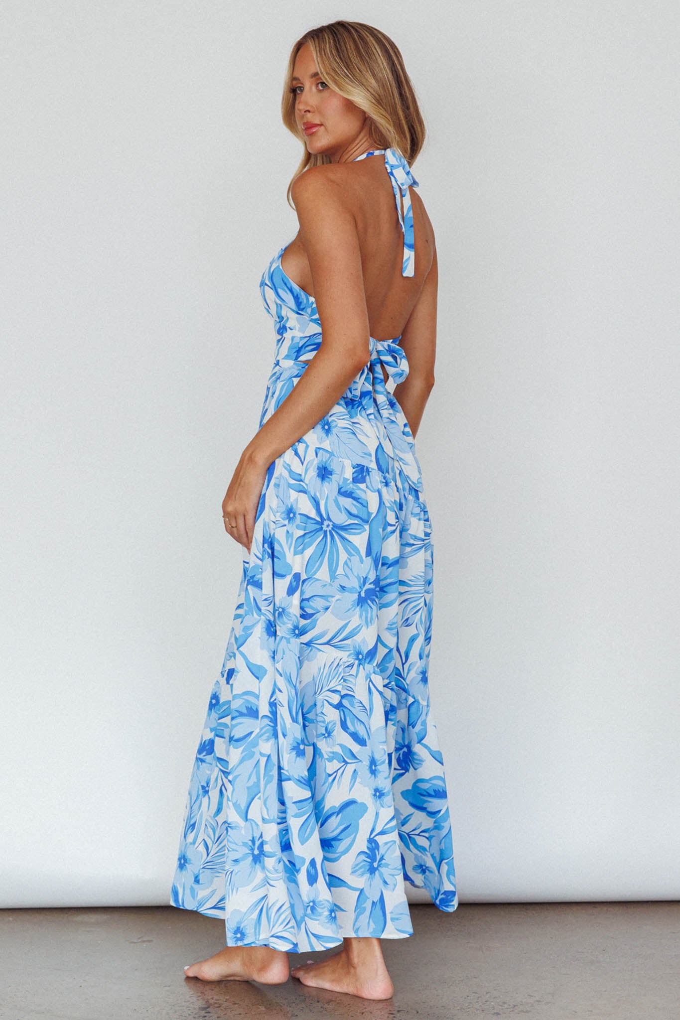 Bondi Keyhole Bust Maxi Dress Floral Blue by Selfie Leslie Australia