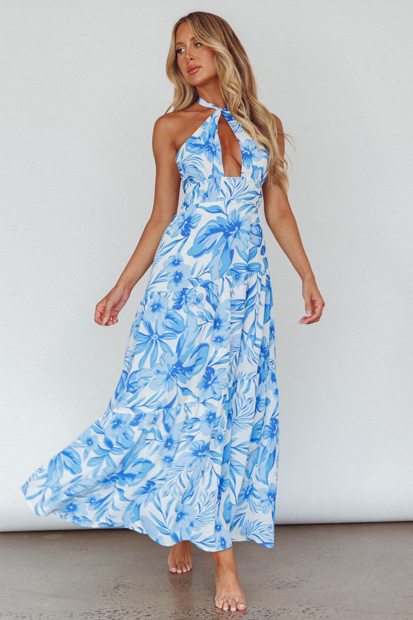 Bondi Keyhole Bust Maxi Dress Floral Blue by Selfie Leslie Australia