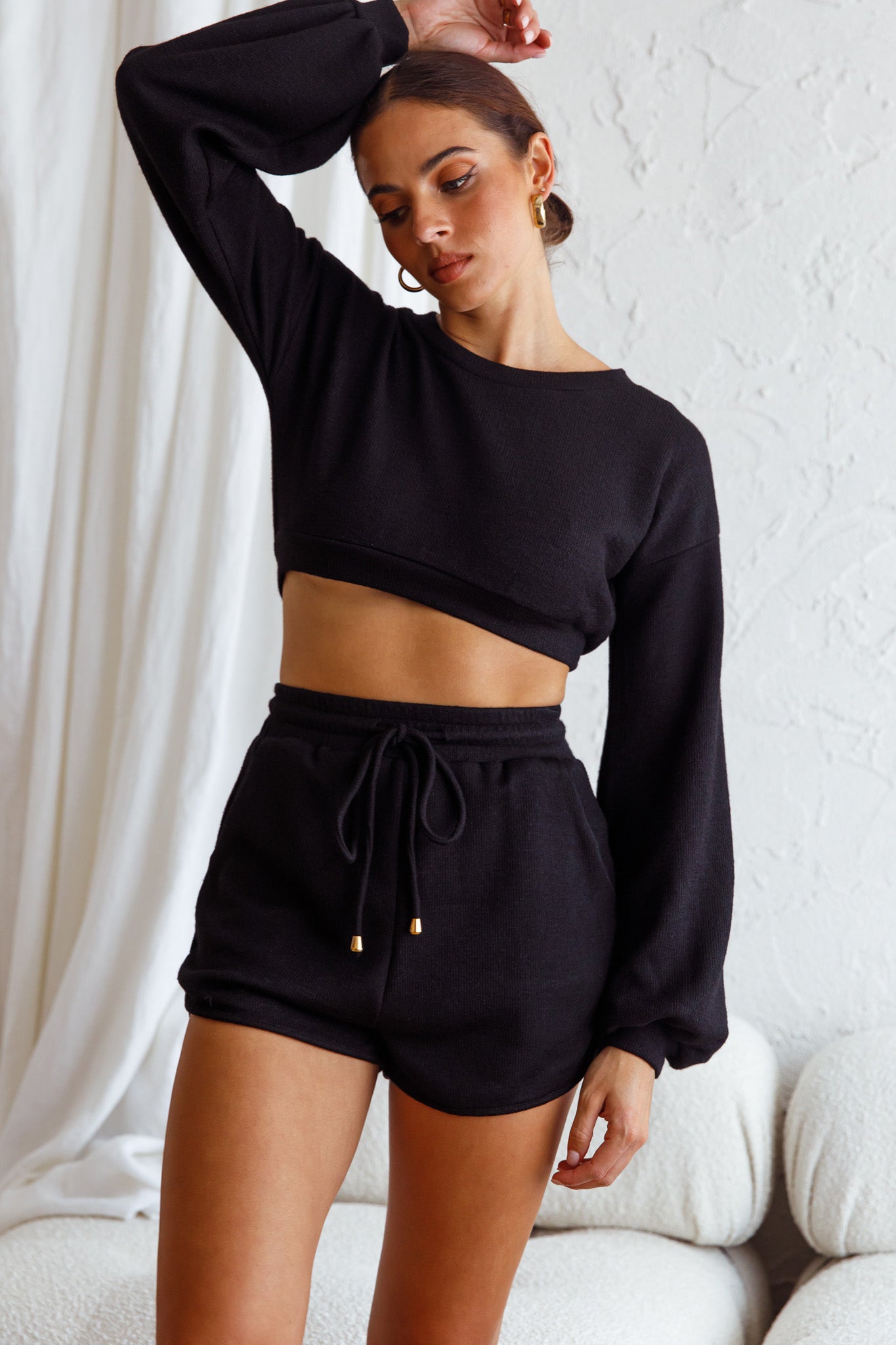 TGIF Drawstring Knit Shorts Black by Selfie Leslie