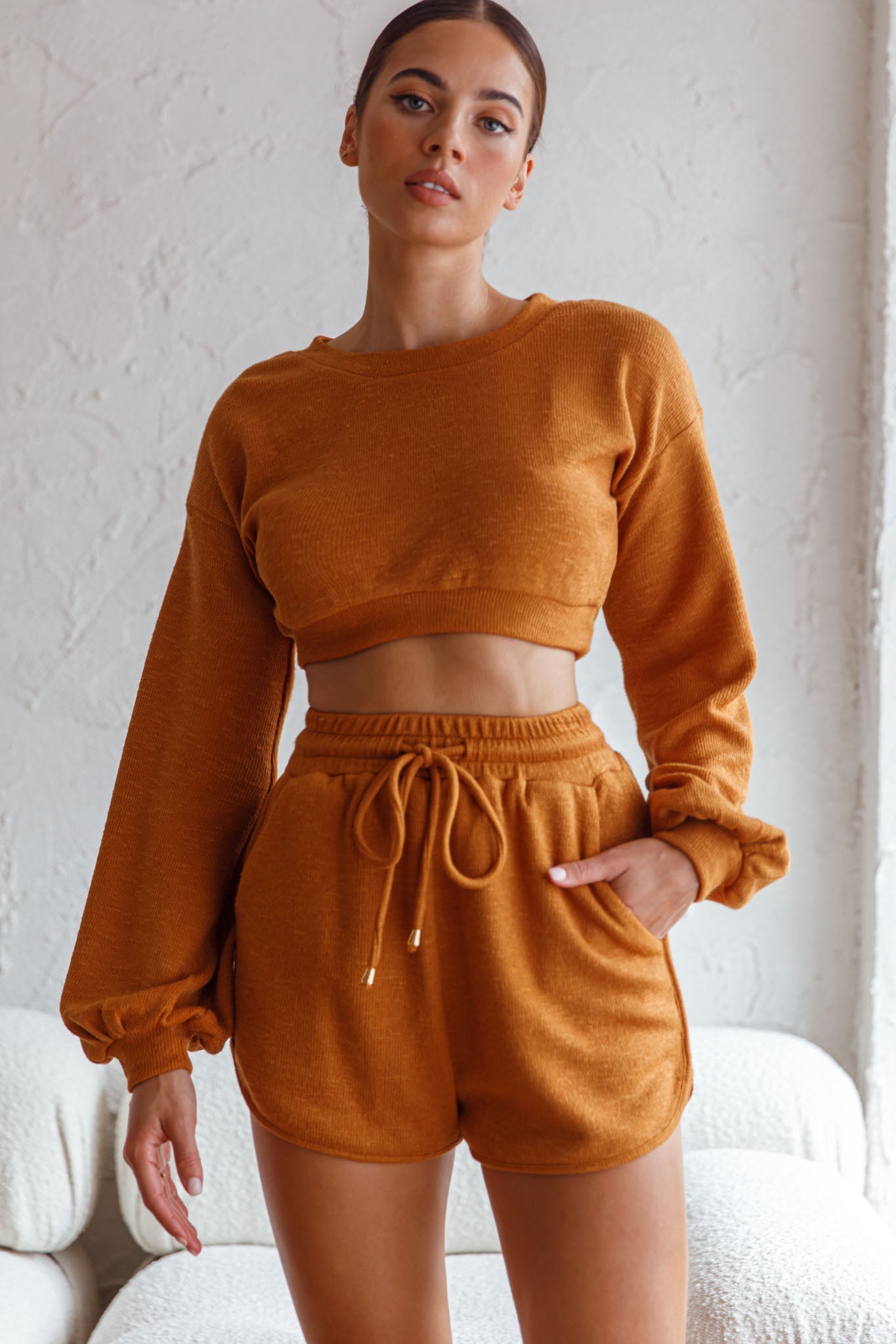 TGIF Drawstring Knit Shorts Mustard by Selfie Leslie