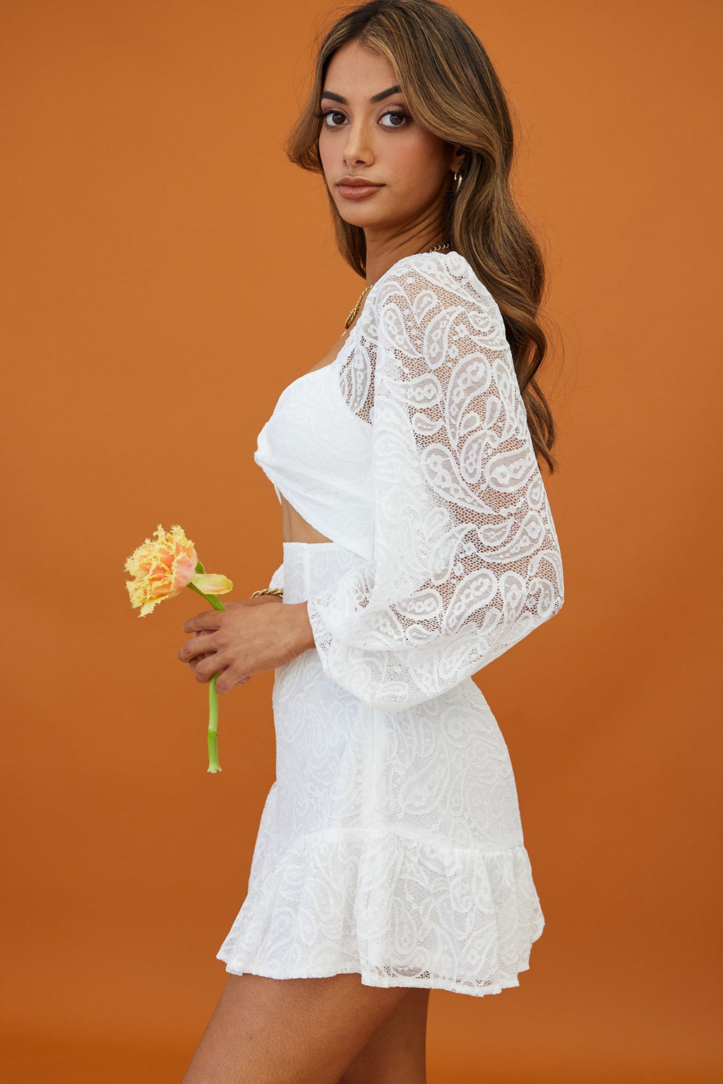La La Land Twisted Bust & Back Paisley Lace Mini Dress White by Selfie Leslie
