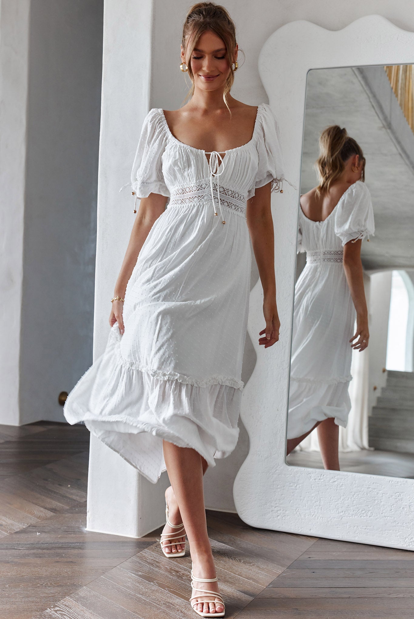 Topanga Canyon String Tie Boho Midi Dress White by Selfie Leslie