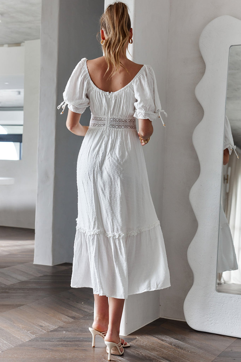 Topanga Canyon String Tie Boho Midi Dress White by Selfie Leslie