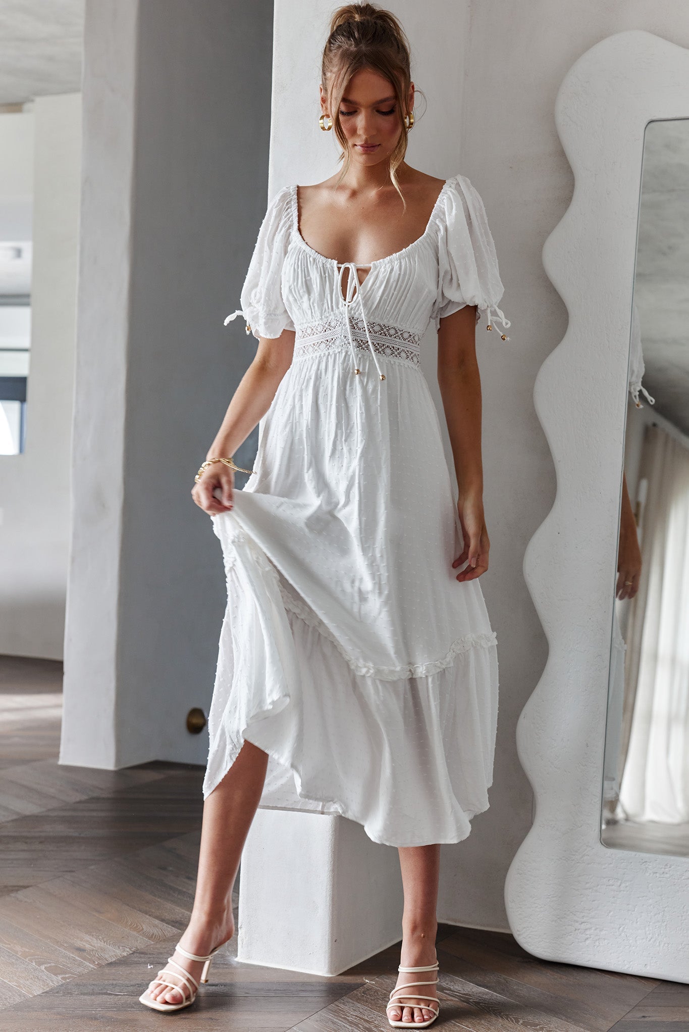 Topanga Canyon String Tie Boho Midi Dress White by Selfie Leslie