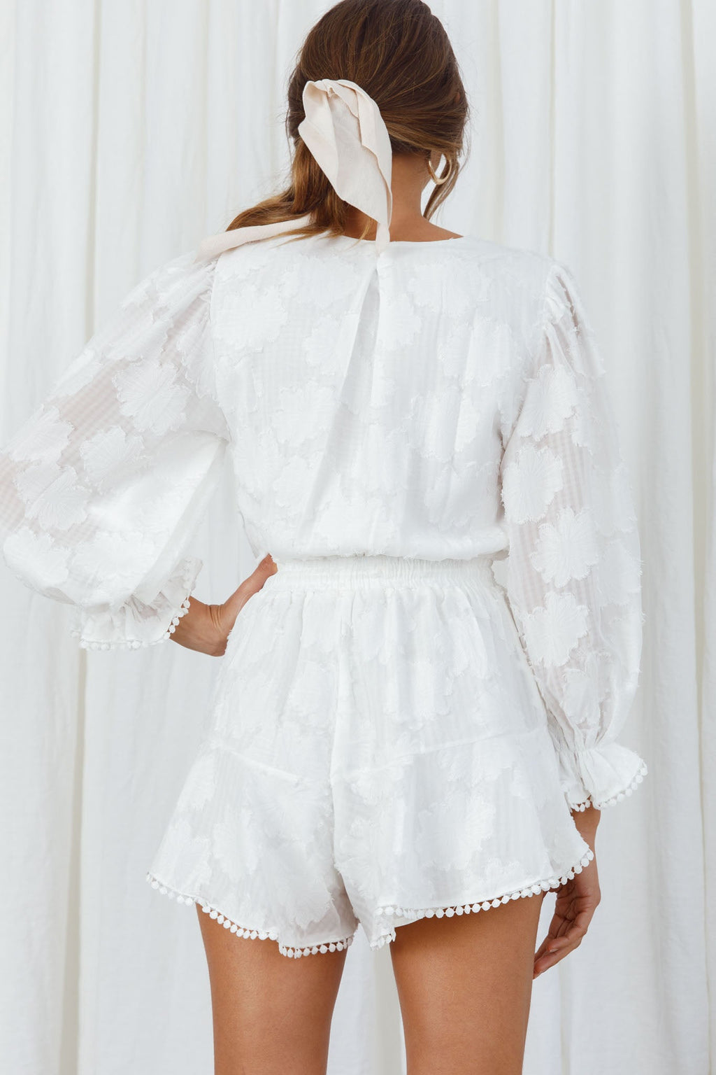 Live Free Button-Up Bodice Long Sleeve Romper White by Selfie Leslie