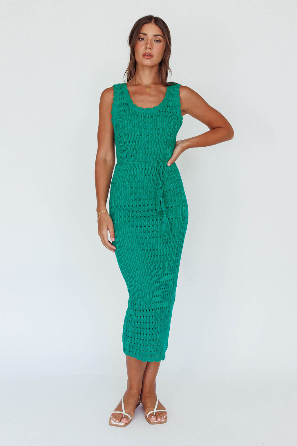 Wander Lust Crochet Midi Dress Green by Selfie Leslie Australia