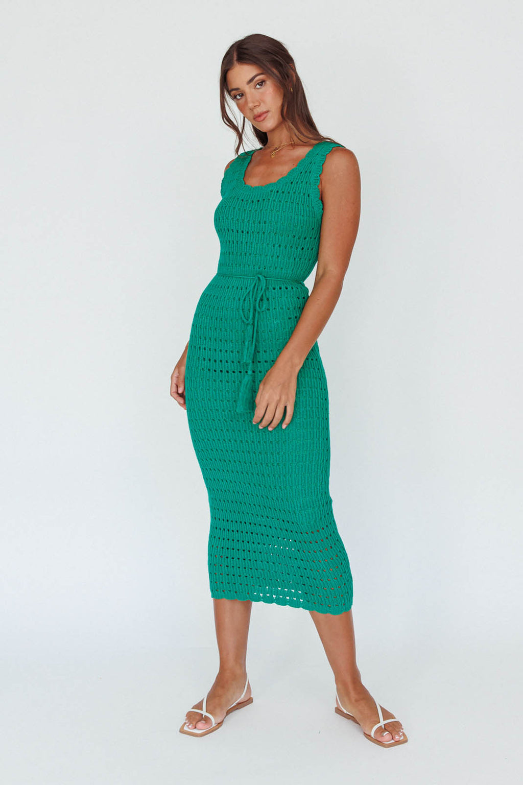 Wander Lust Crochet Midi Dress Green by Selfie Leslie Australia