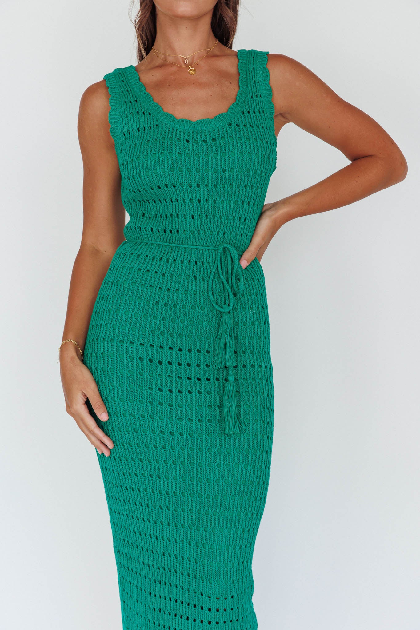 Wander Lust Crochet Midi Dress Green by Selfie Leslie Australia