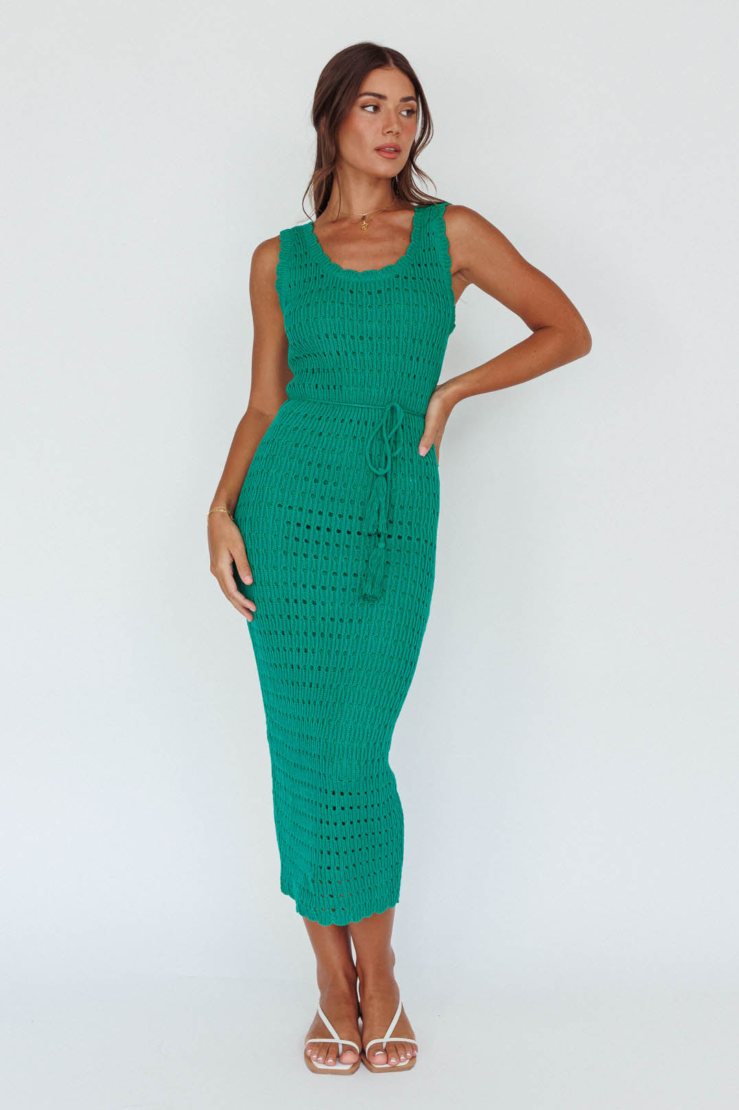 Wander Lust Crochet Midi Dress Green by Selfie Leslie Australia